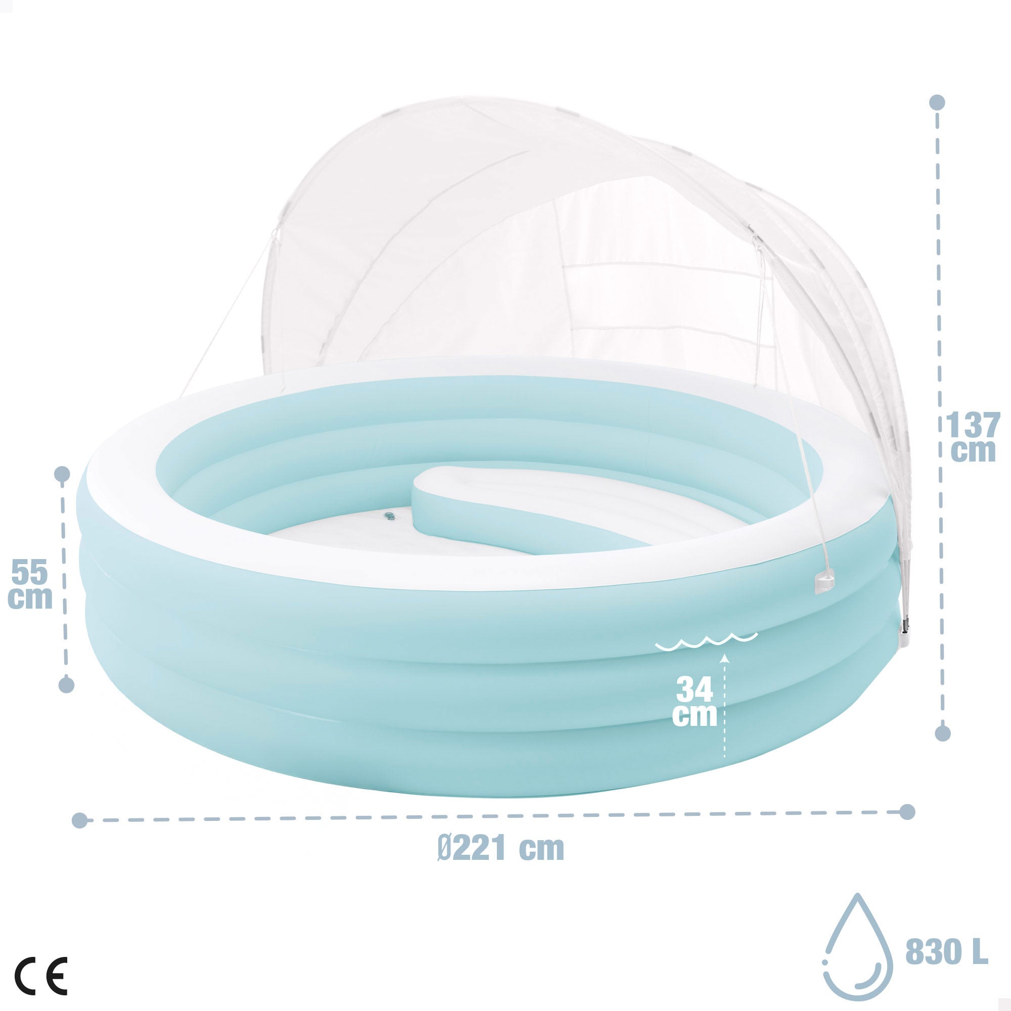 INTEX Piscina hinchable infantil azul y blanco con toldo solar desmontable