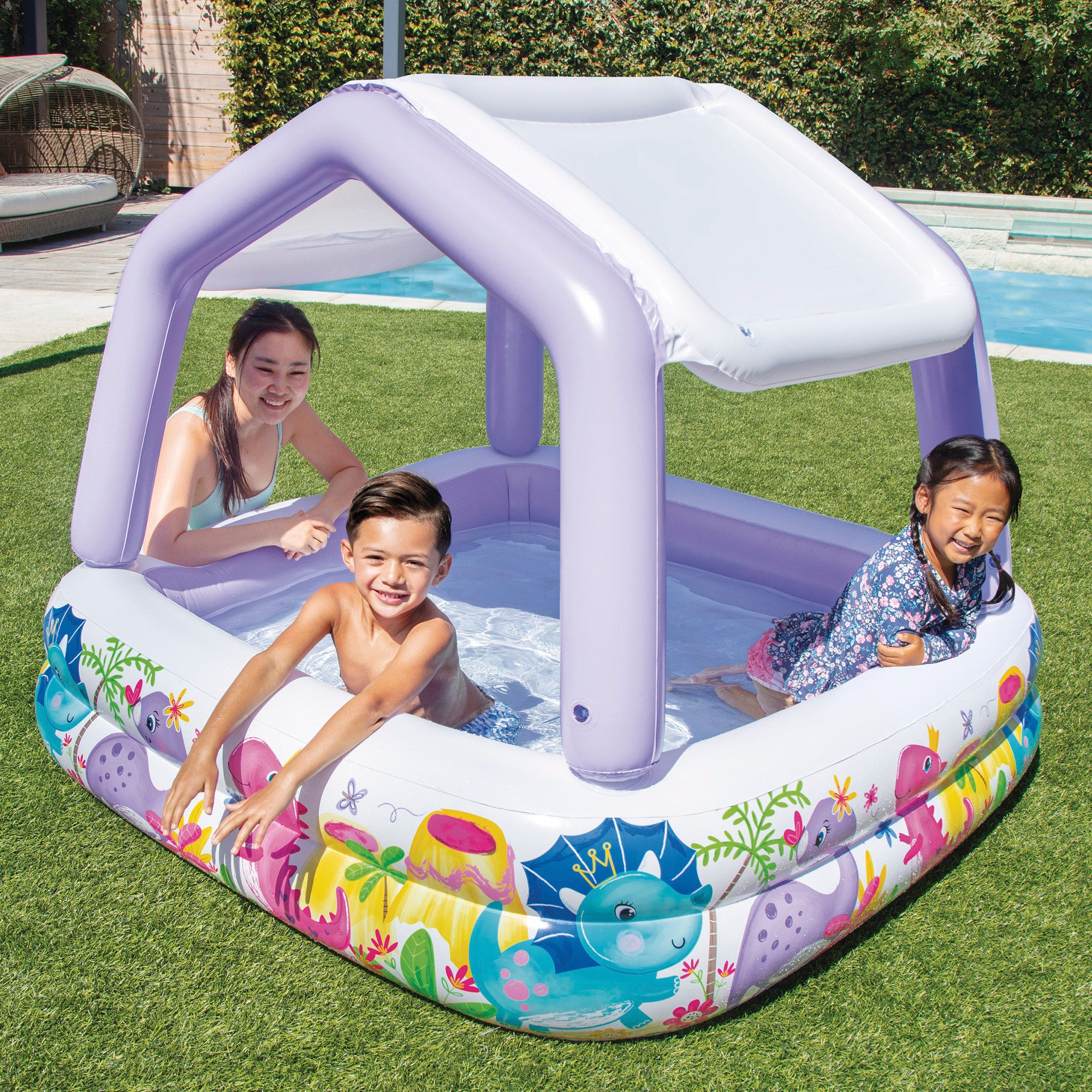 INTEX Piscina hinchable infantil con toldo extraíble 157x157x122 cm - 295 l