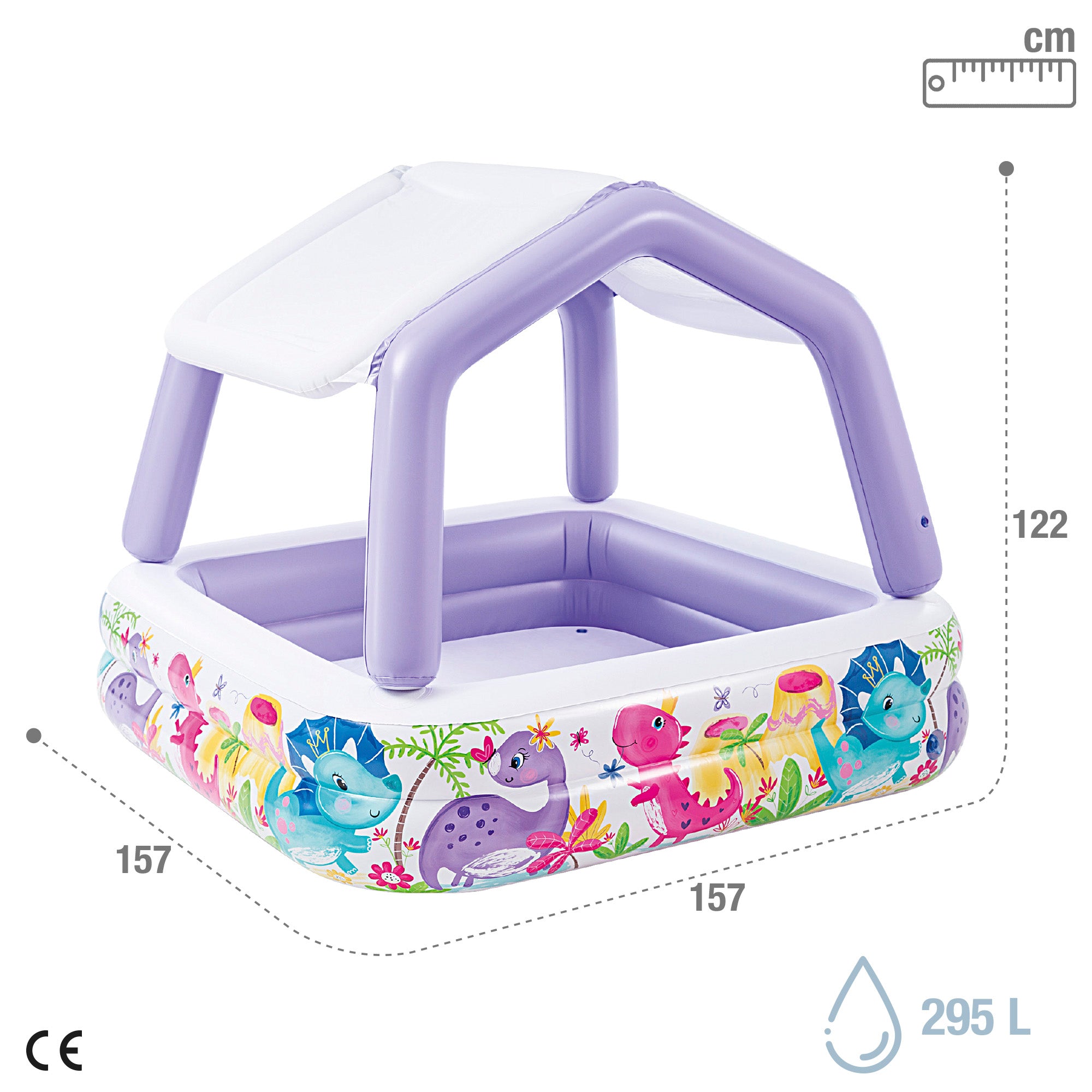 INTEX Piscina hinchable infantil con toldo extraíble 157x157x122 cm - 295 l