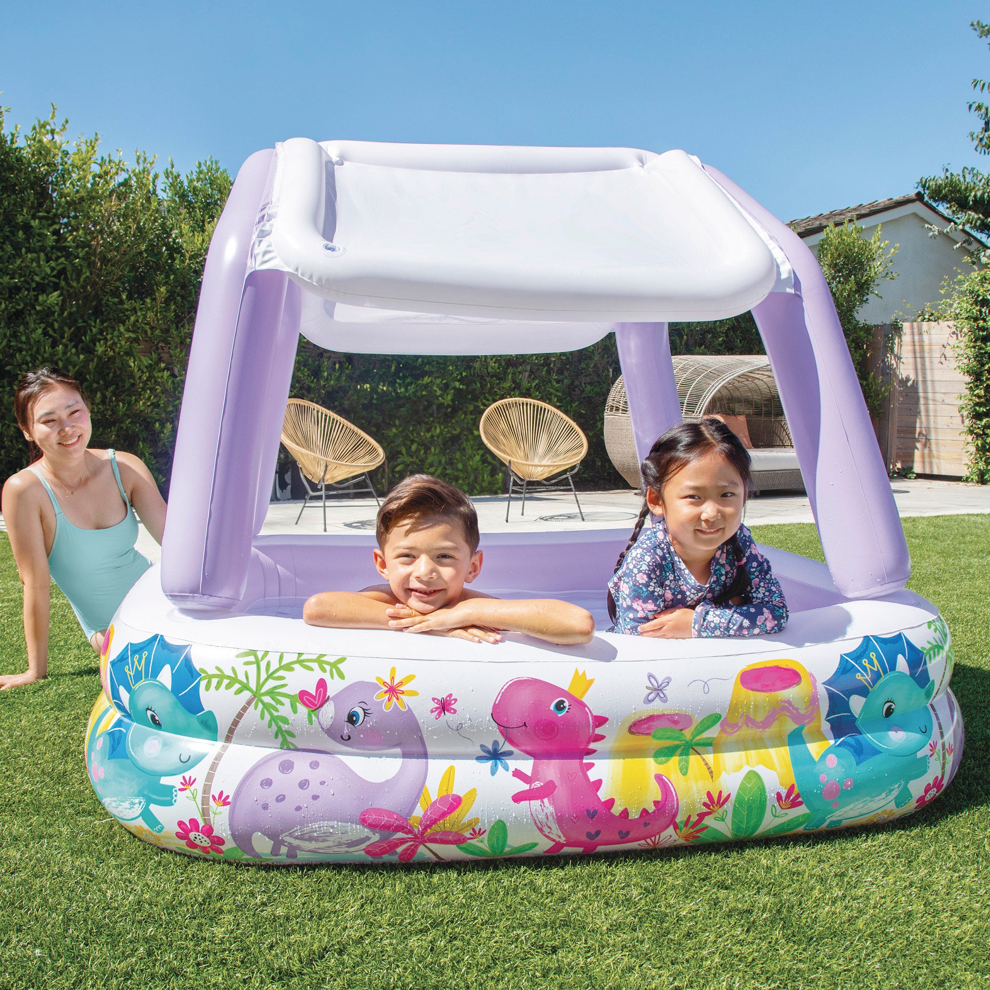 INTEX Piscina hinchable infantil con toldo extraíble 157x157x122 cm - 295 l