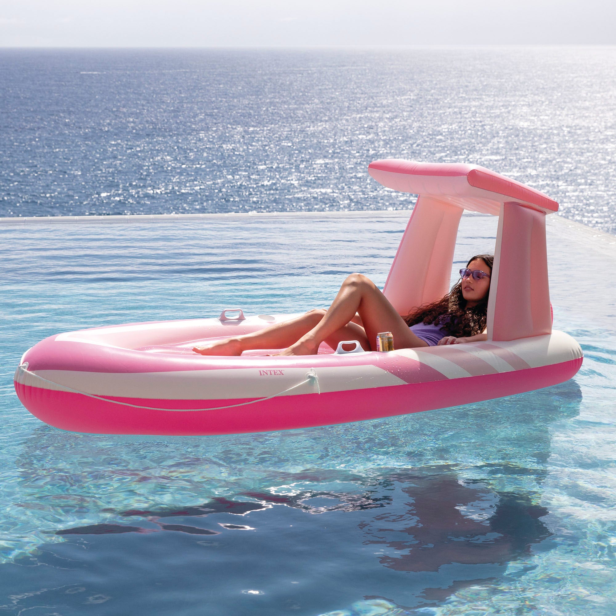 INTEX Colchoneta hinchable Pink Paradise con techo y portabebidas