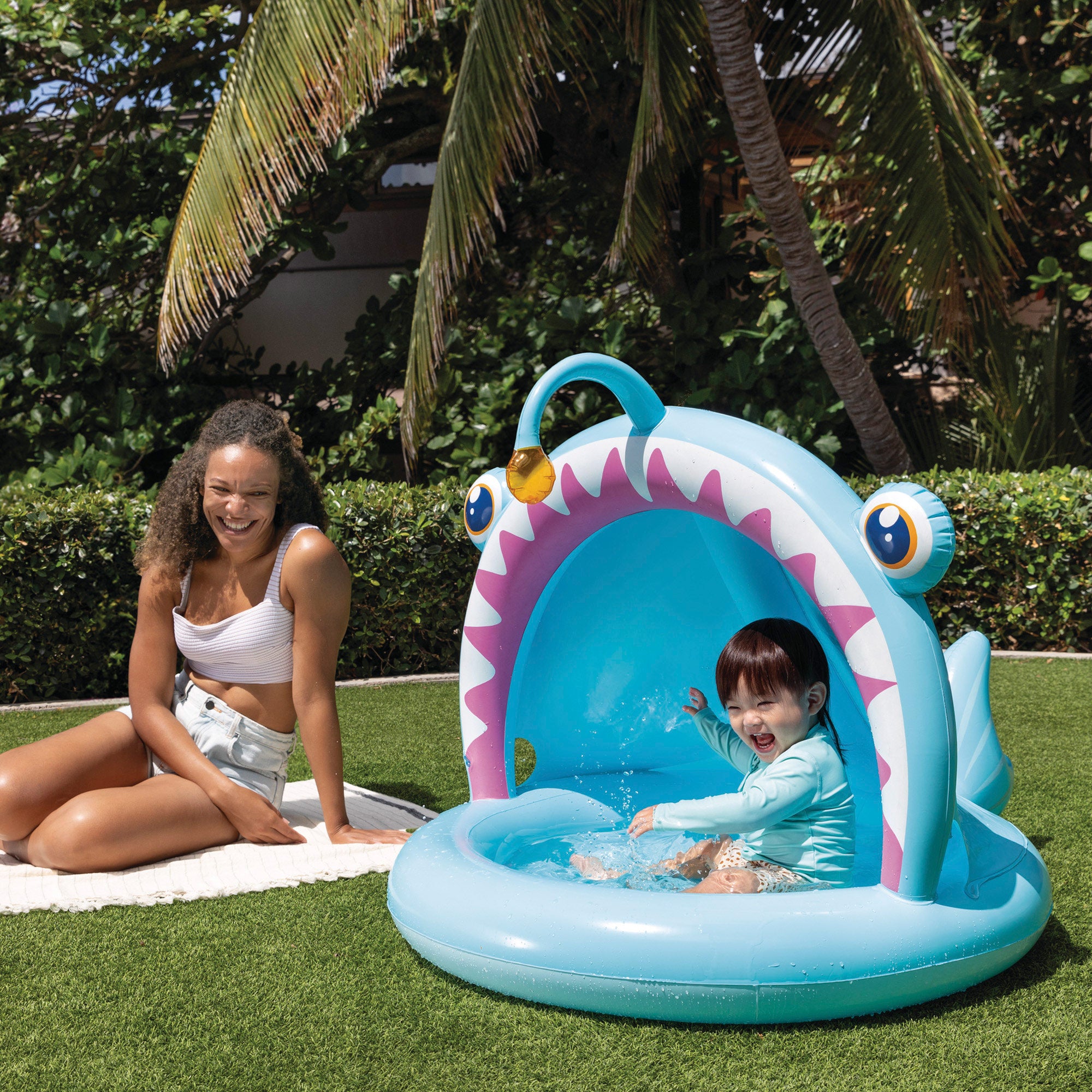 INTEX Piscina infantil hinchable Angler Fish con parasol y suelo acolchado
