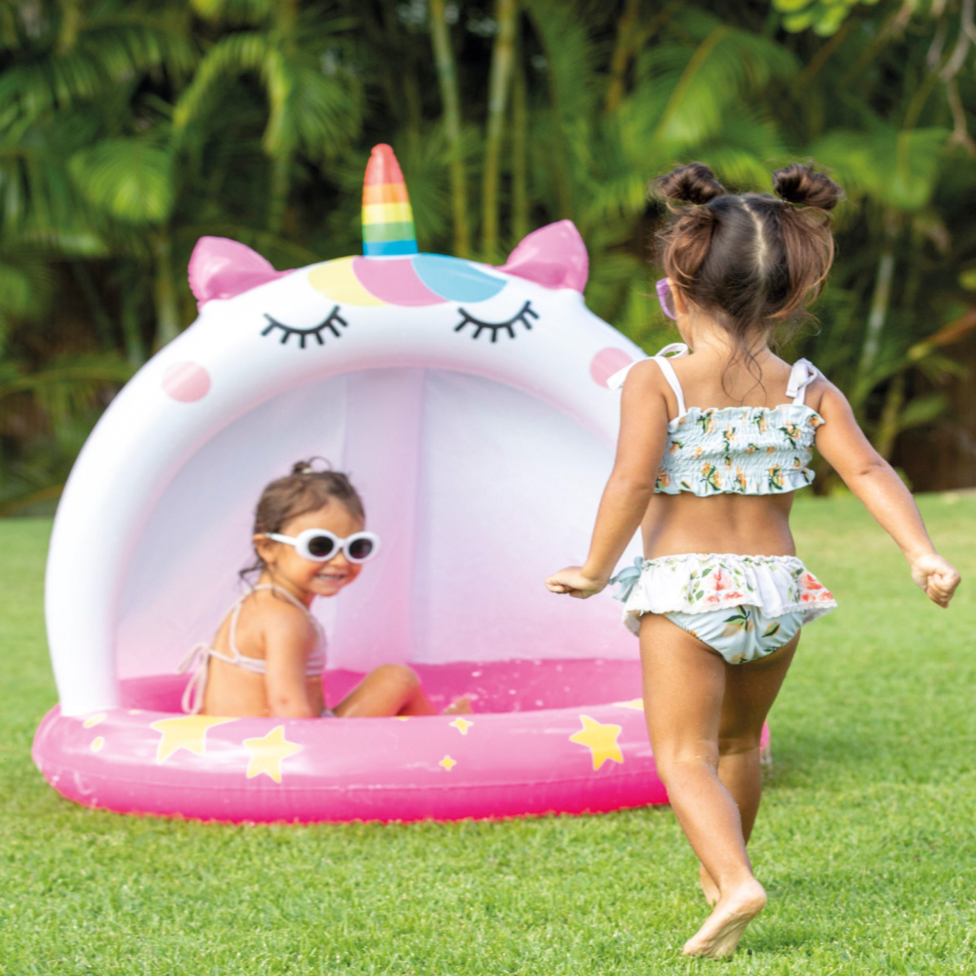 INTEX Piscina hinchable gato unicornio con parasol y suelo acolchado