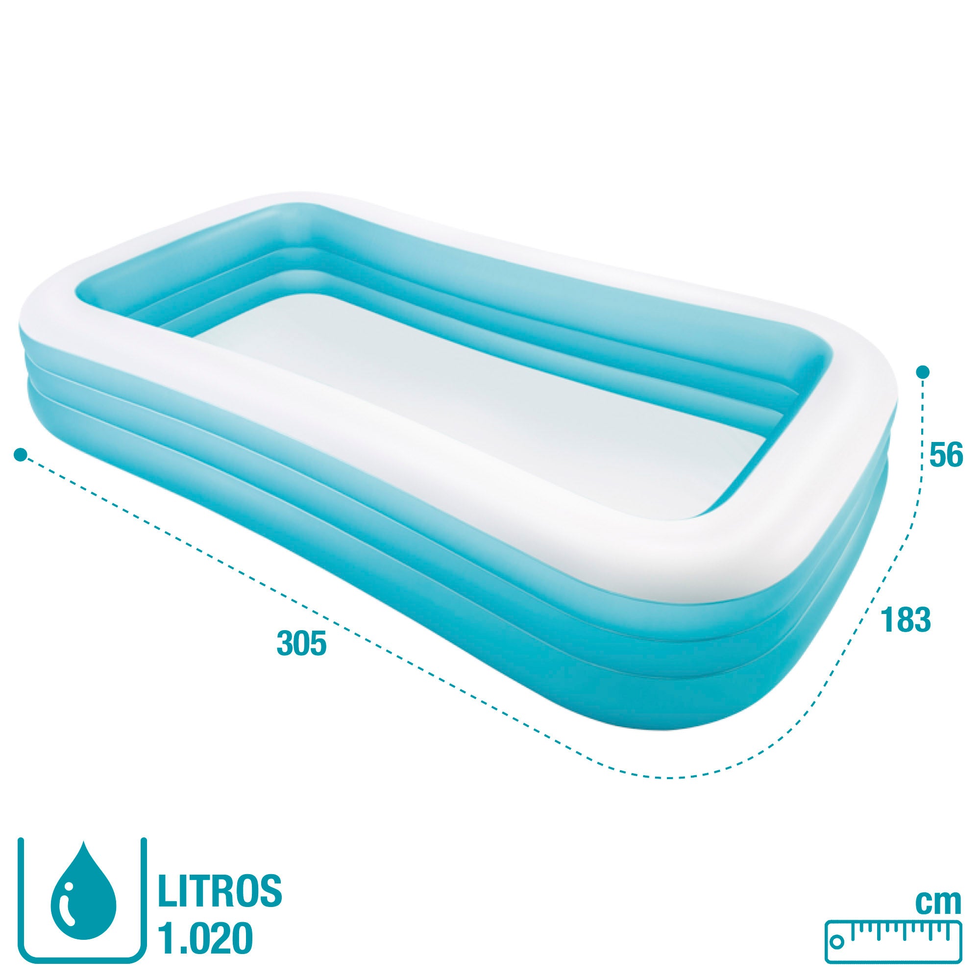 INTEX Piscina hinchable rectangular 305x183x56 cm - 1020 l