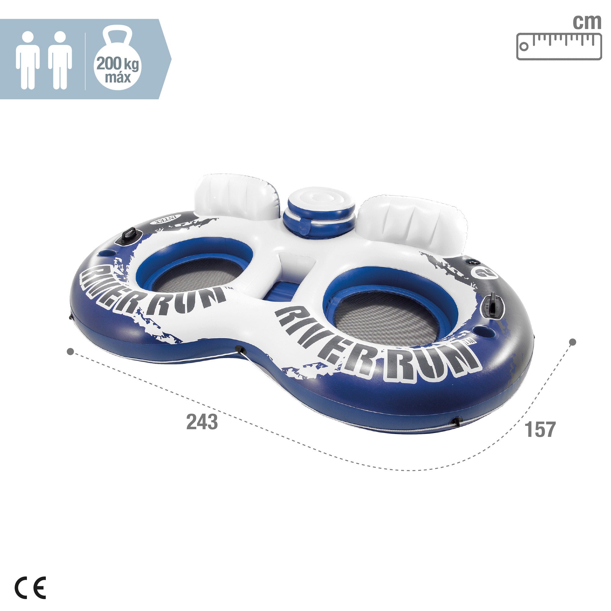 INTEX Rueda hinchable doble River Run 2 con nevera 243x157 cm