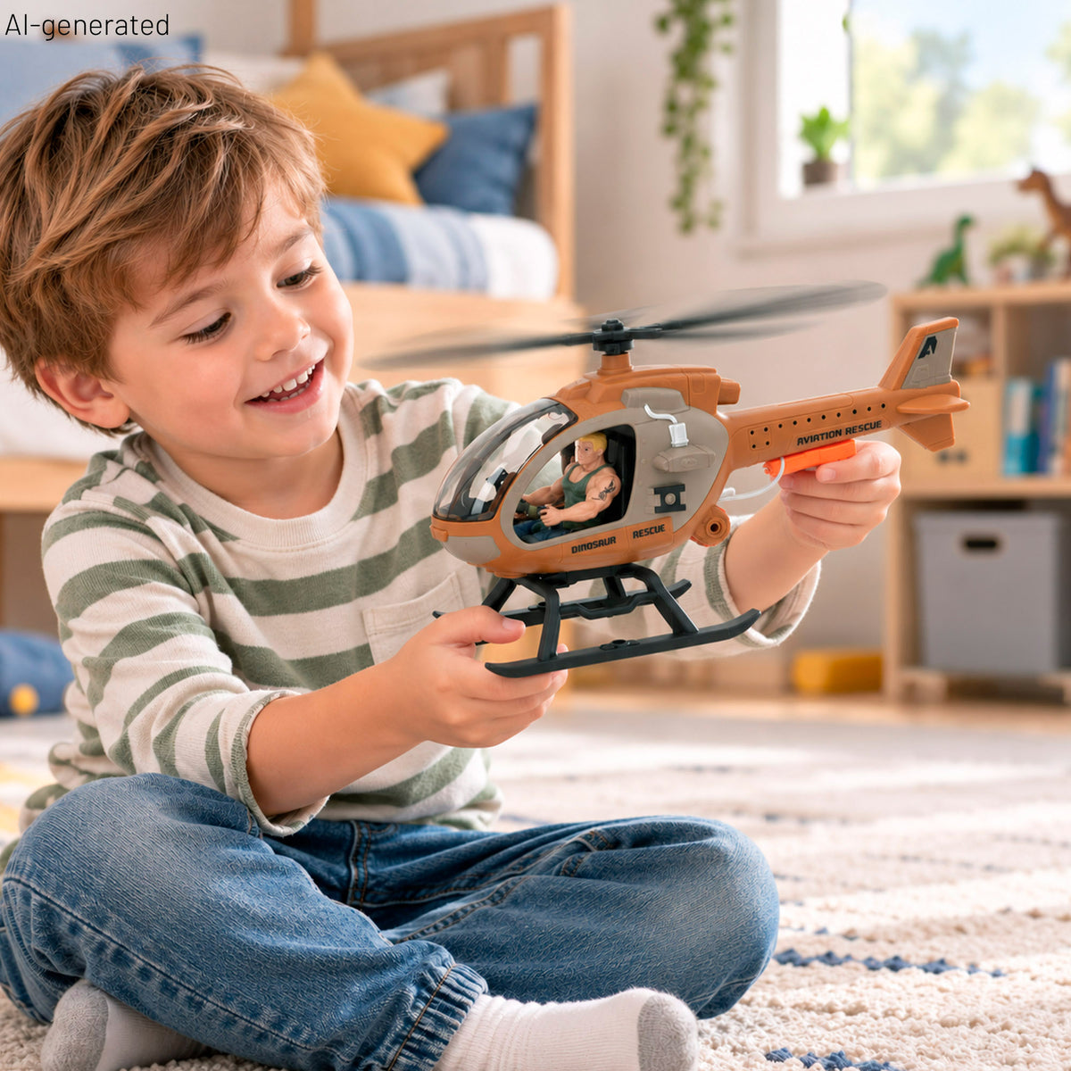 Set de dinosaurio con helicóptero, moto y explorador Animal World