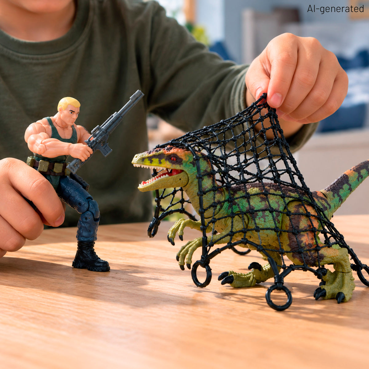 Set de dinosaurio con helicóptero, moto y explorador Animal World