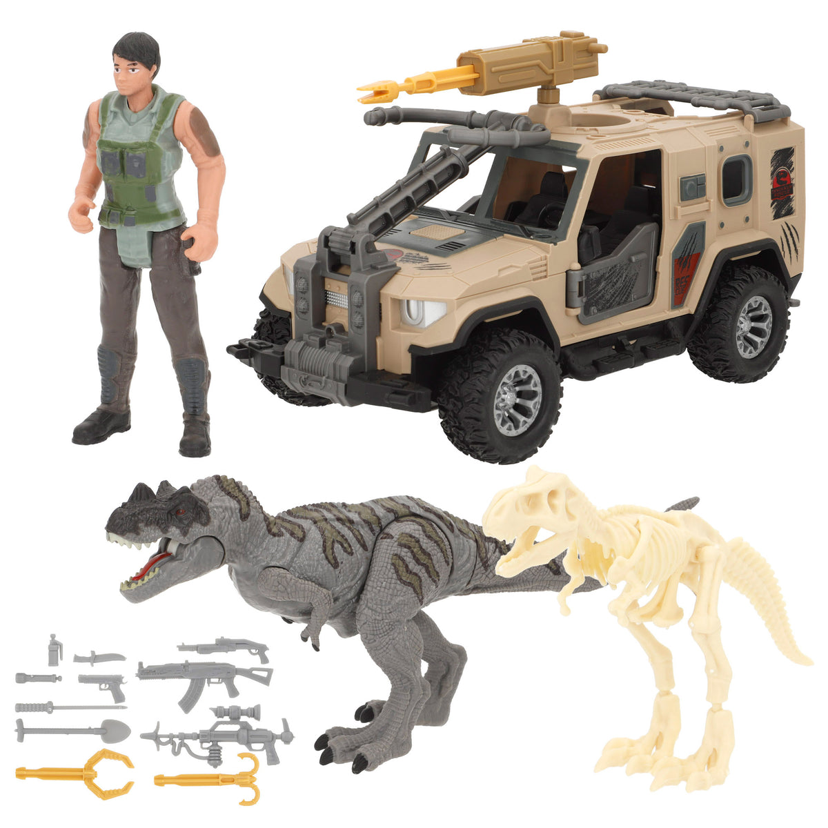 Set dinosaurio y coche todoterreno de expedición jurásica Animal World