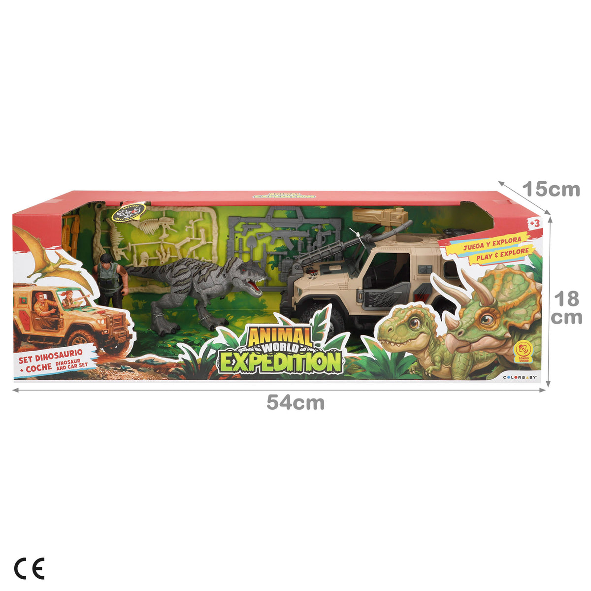 Set dinosaurio y coche todoterreno de expedición jurásica Animal World