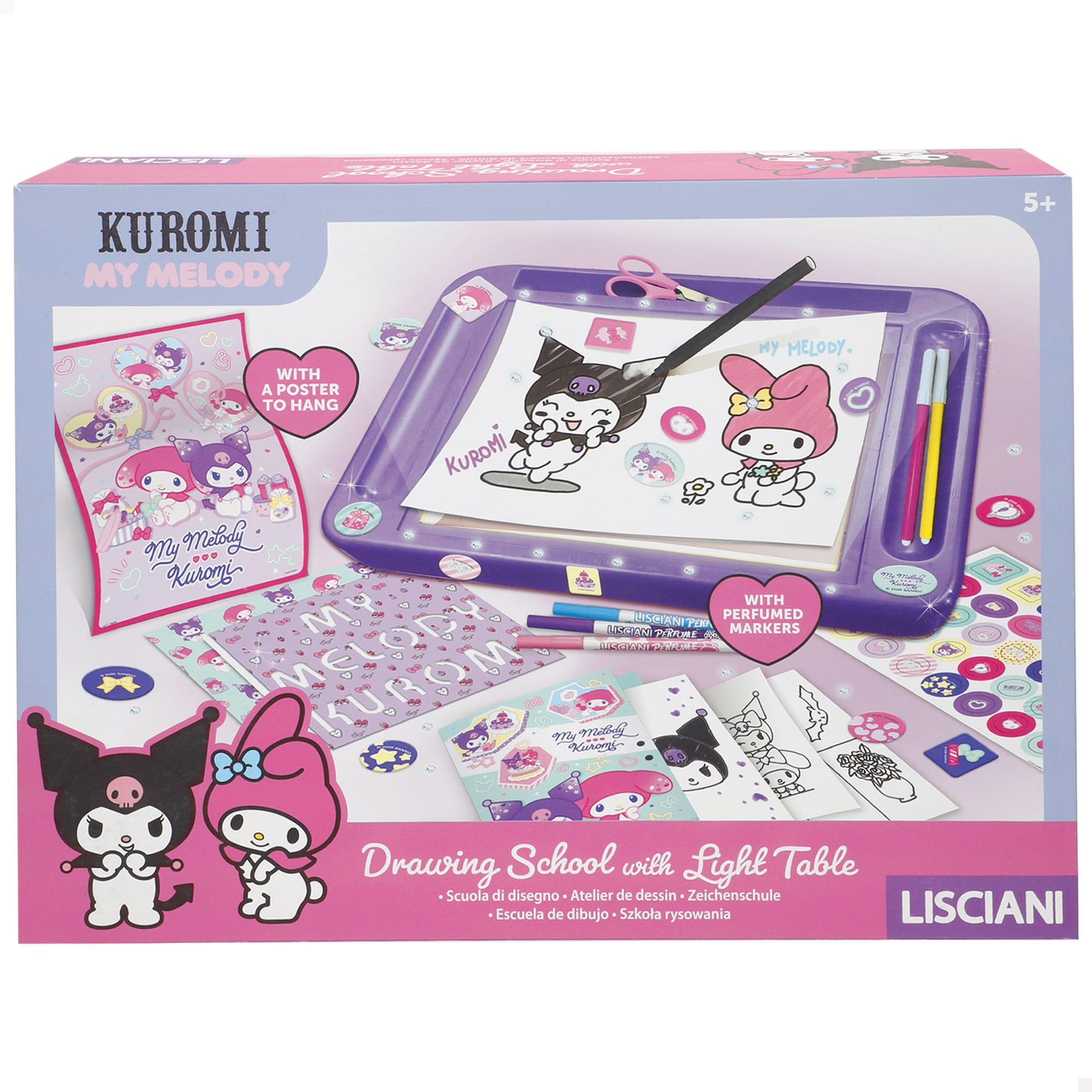 Kuromi Mesa de dibujo con luz y accesorios + 3 años