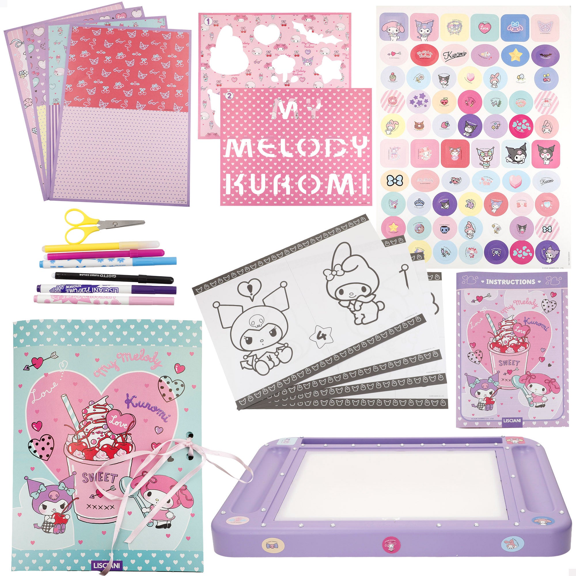 Kuromi Mesa de dibujo con luz y accesorios + 3 años