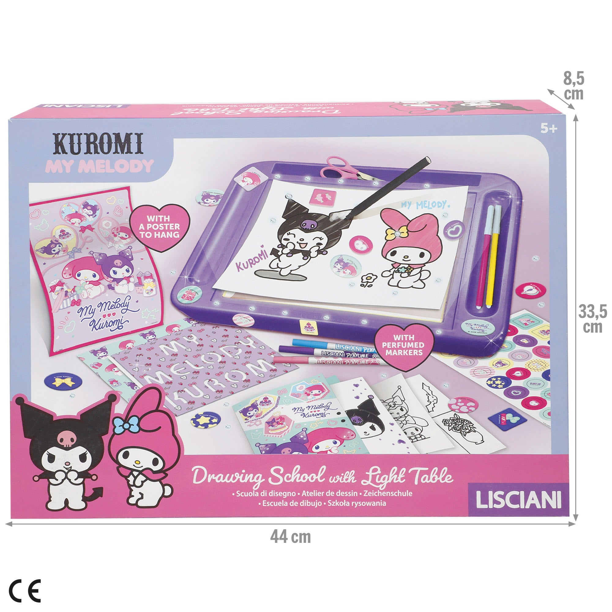 Kuromi Mesa de dibujo con luz y accesorios + 3 años