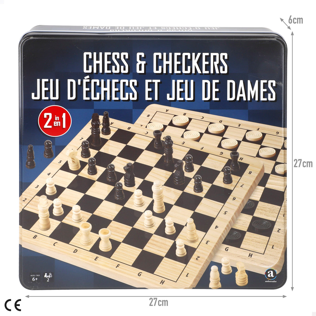 Juego ajedrez y damas caja metálica + 6 años COLORBABY