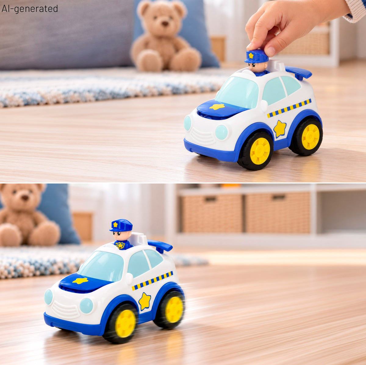 Camión portacoches de policía con coche Push & Go y 2 conos Teamsterz