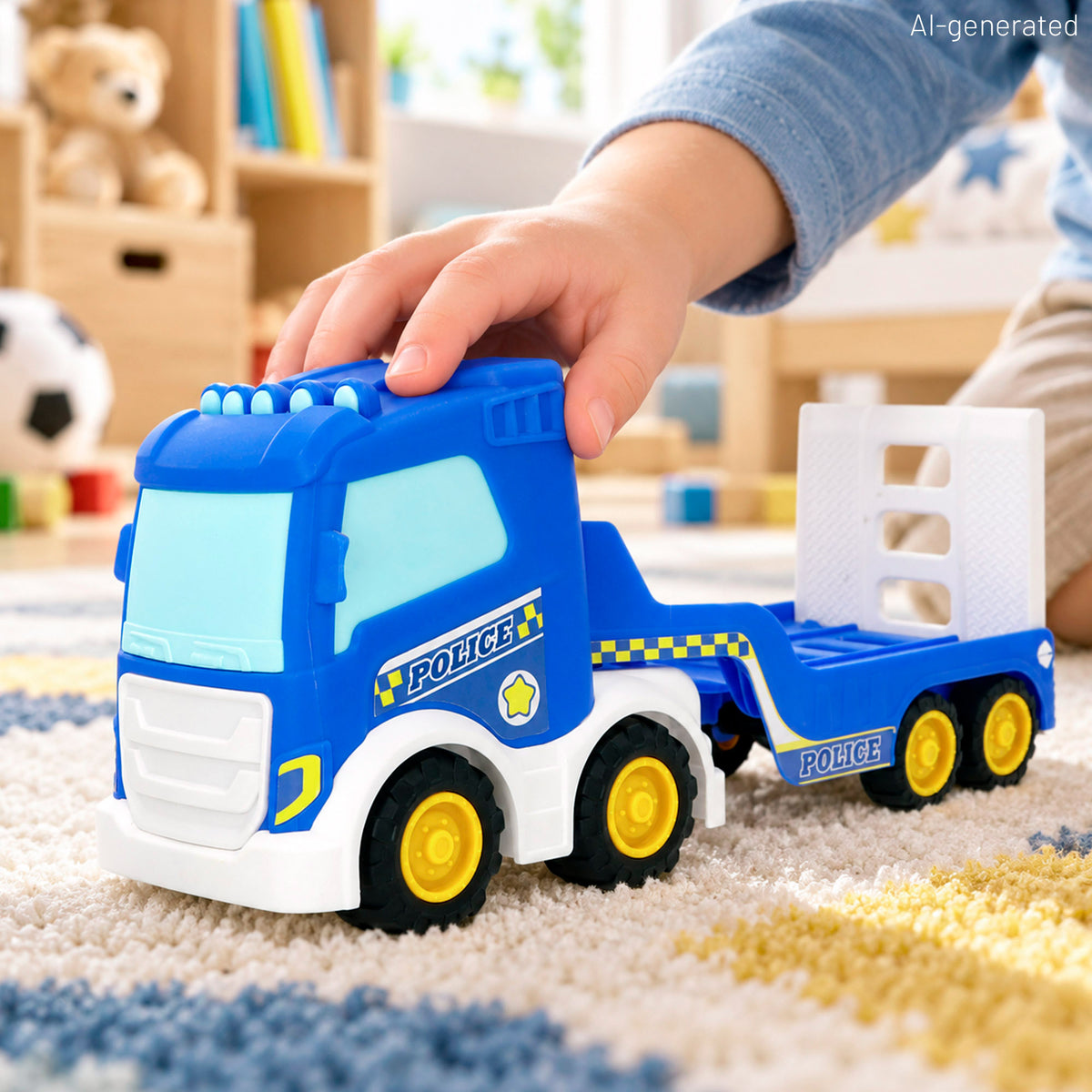 Camión portacoches de policía con coche Push & Go y 2 conos Teamsterz