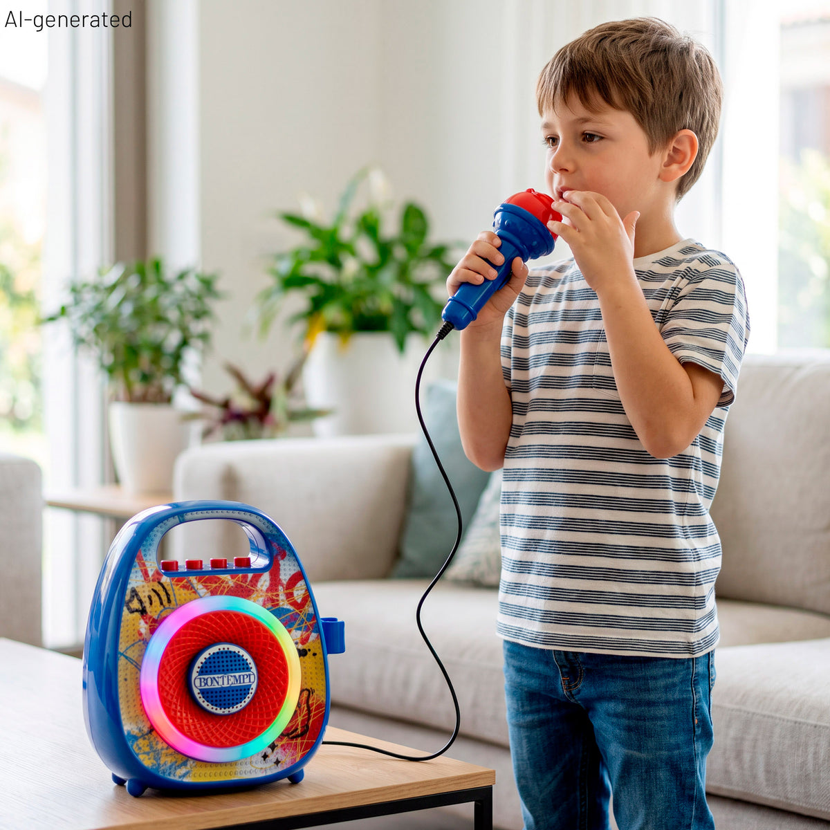 Altavoz inalámbrico azul mini con micro y luces de colores Bontempi