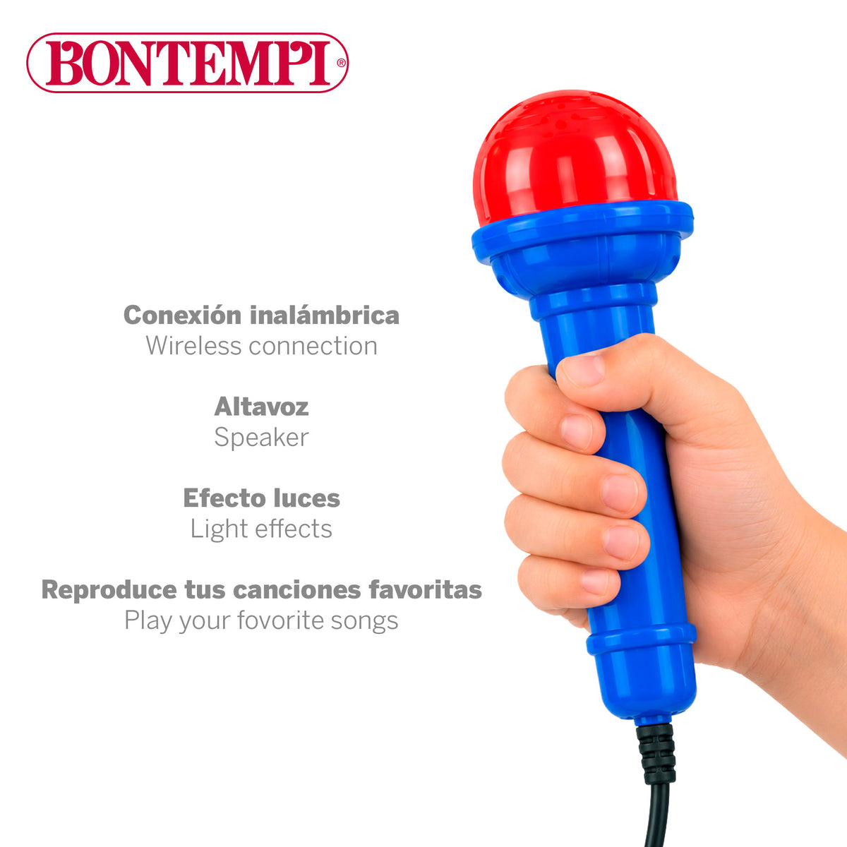 Altavoz inalámbrico azul mini con micro y luces de colores Bontempi