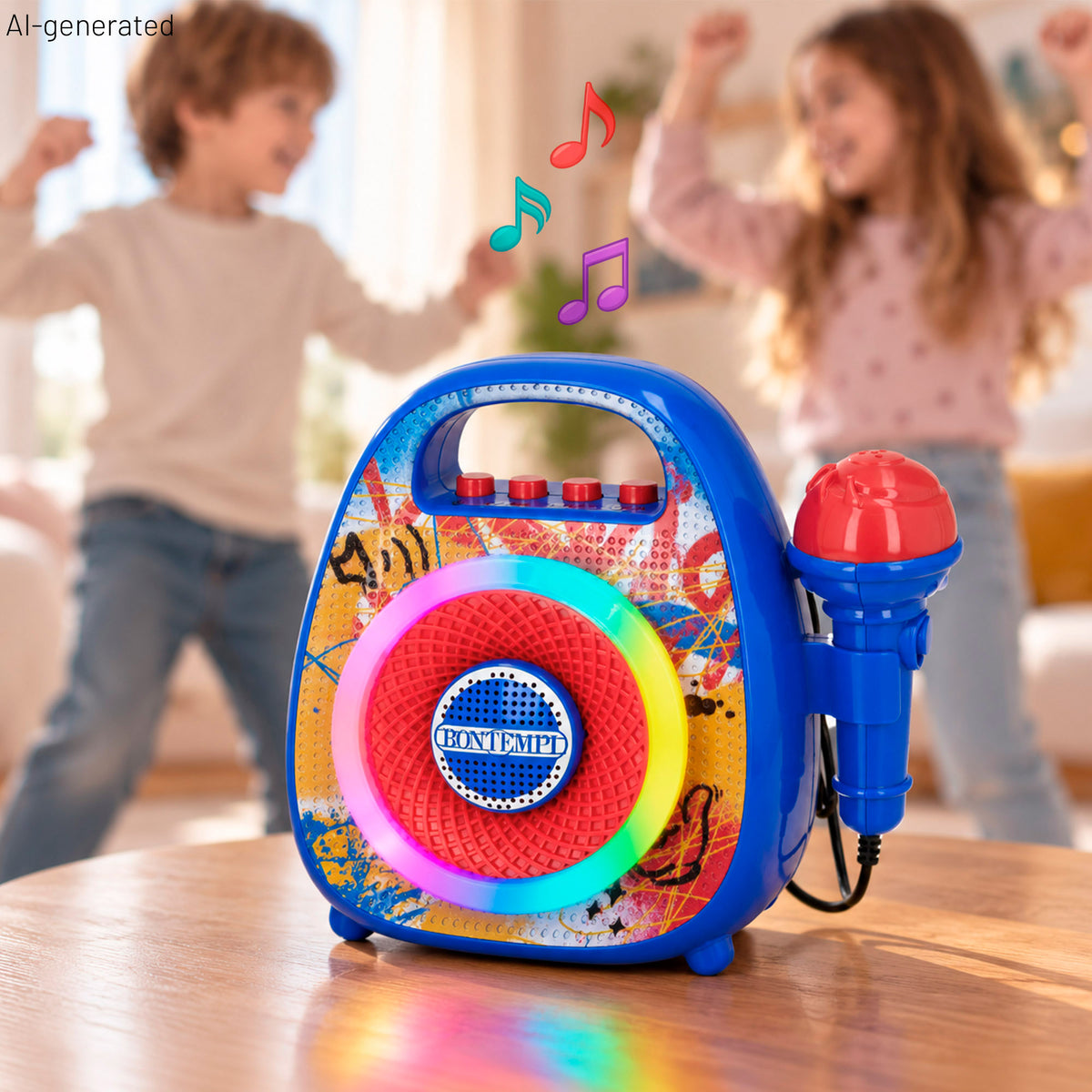 Altavoz inalámbrico azul mini con micro y luces de colores Bontempi
