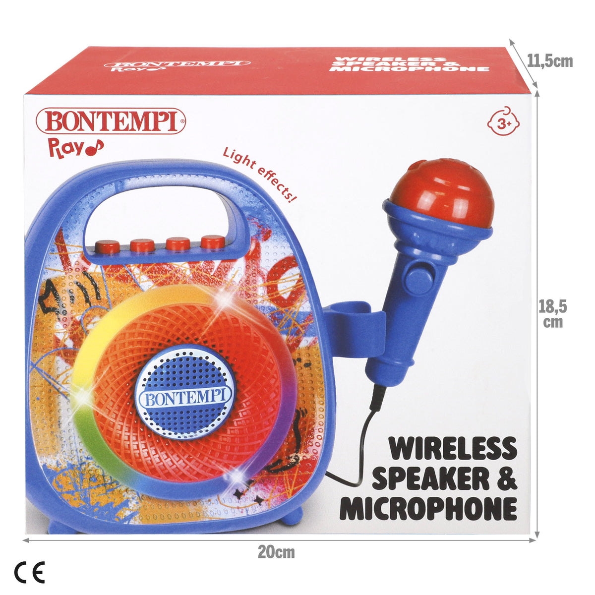 Altavoz inalámbrico azul mini con micro y luces de colores Bontempi