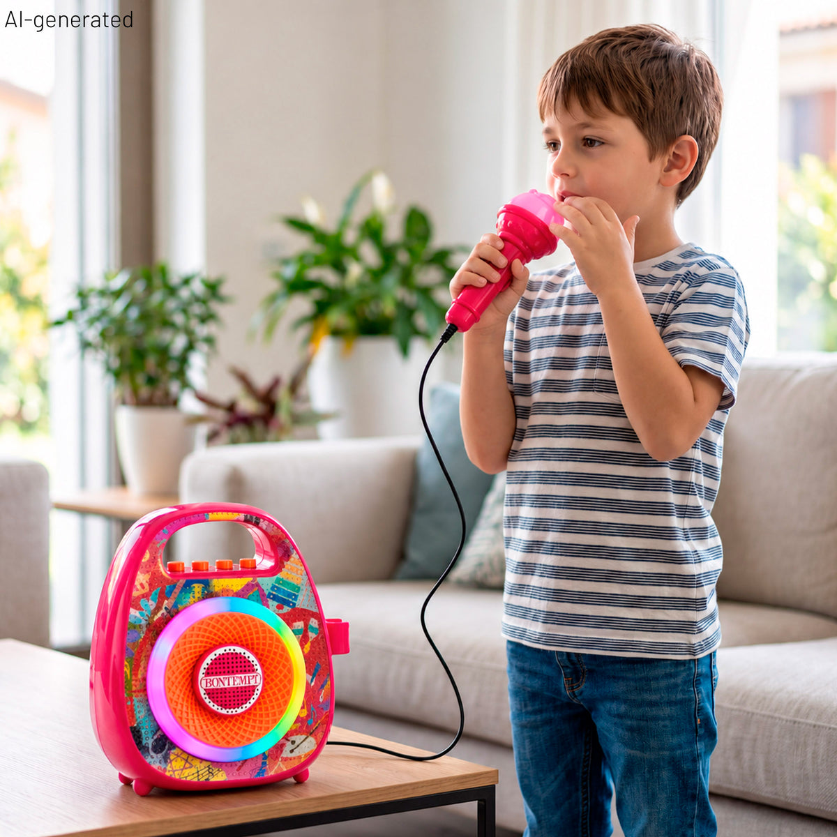 Altavoz inalámbrico rosa mini con micro y luces de colores Bontempi
