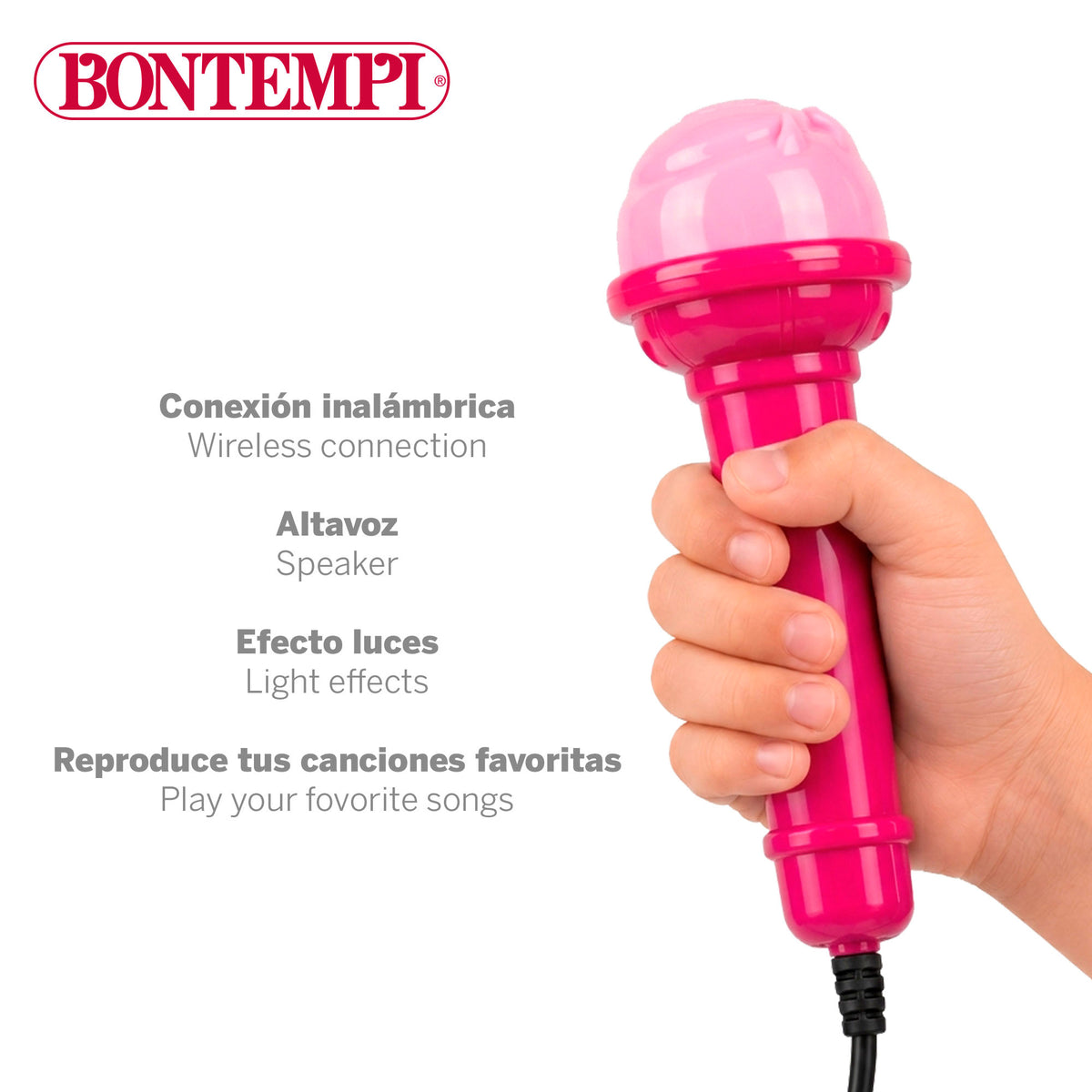 Altavoz inalámbrico rosa mini con micro y luces de colores Bontempi