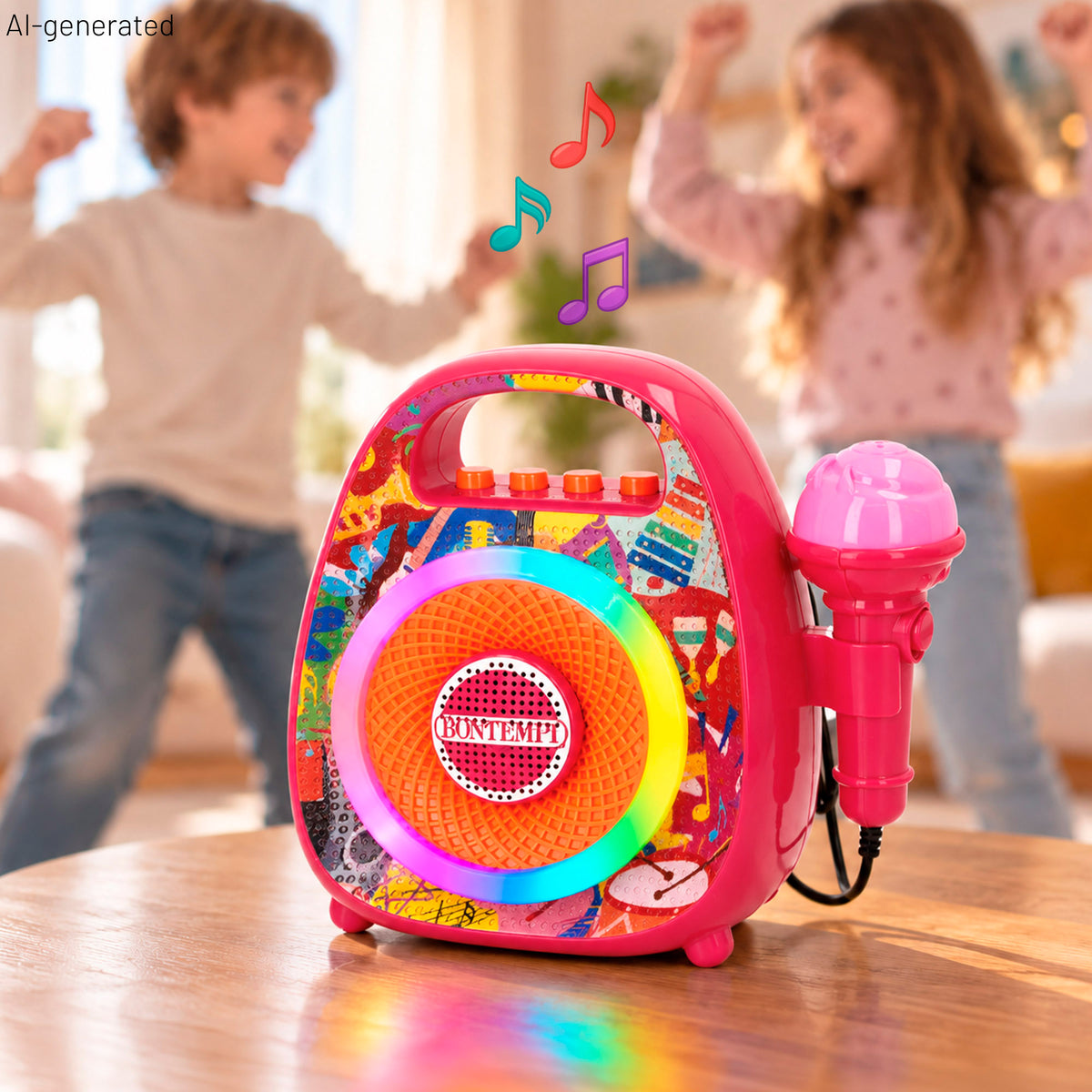 Altavoz inalámbrico rosa mini con micro y luces de colores Bontempi