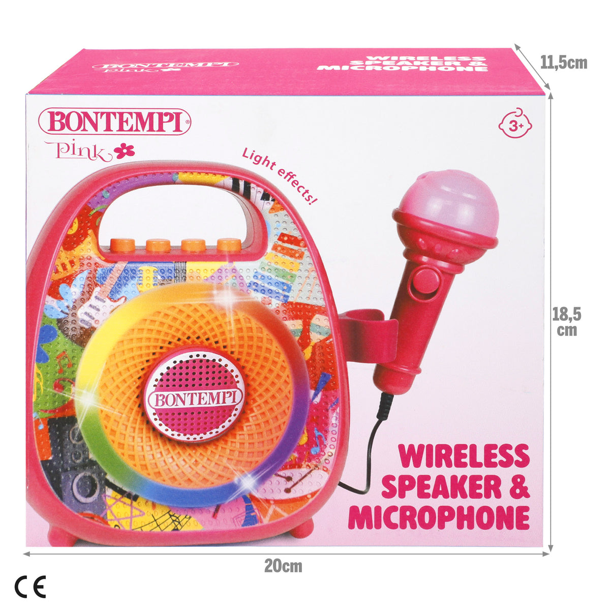 Altavoz inalámbrico rosa mini con micro y luces de colores Bontempi