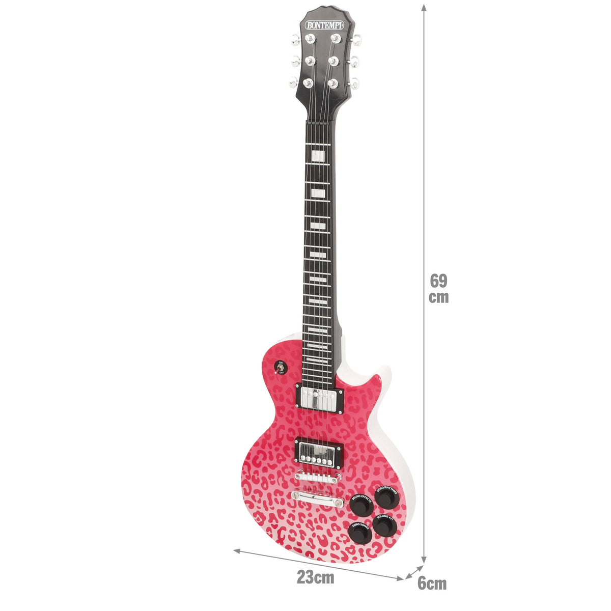 Guitarra electrónica para niños rosa animal print 69 cm con micrófono de diadema Bontempi