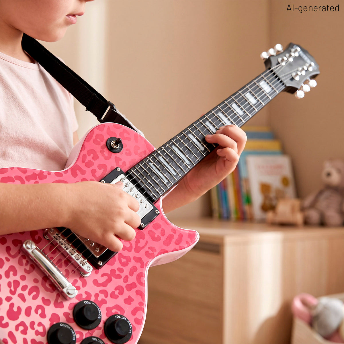 Guitarra electrónica para niños rosa animal print 69 cm con micrófono de diadema Bontempi