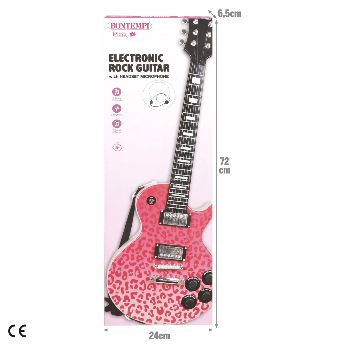 Guitarra electrónica para niños rosa animal print 69 cm con micrófono de diadema Bontempi