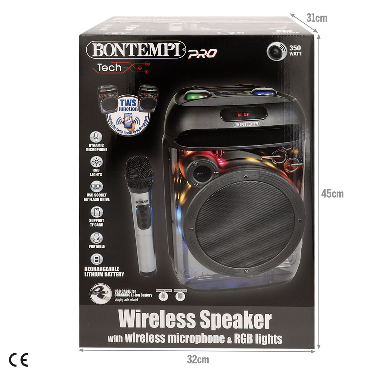 Altavoz inalámbrico de 350W con micrófono Bontempi