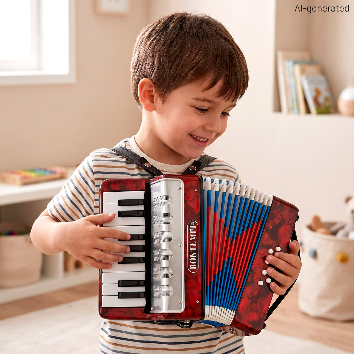 Acordeón infantil de madera con 17 teclas, 8 botones y fuelle extensible Bontempi