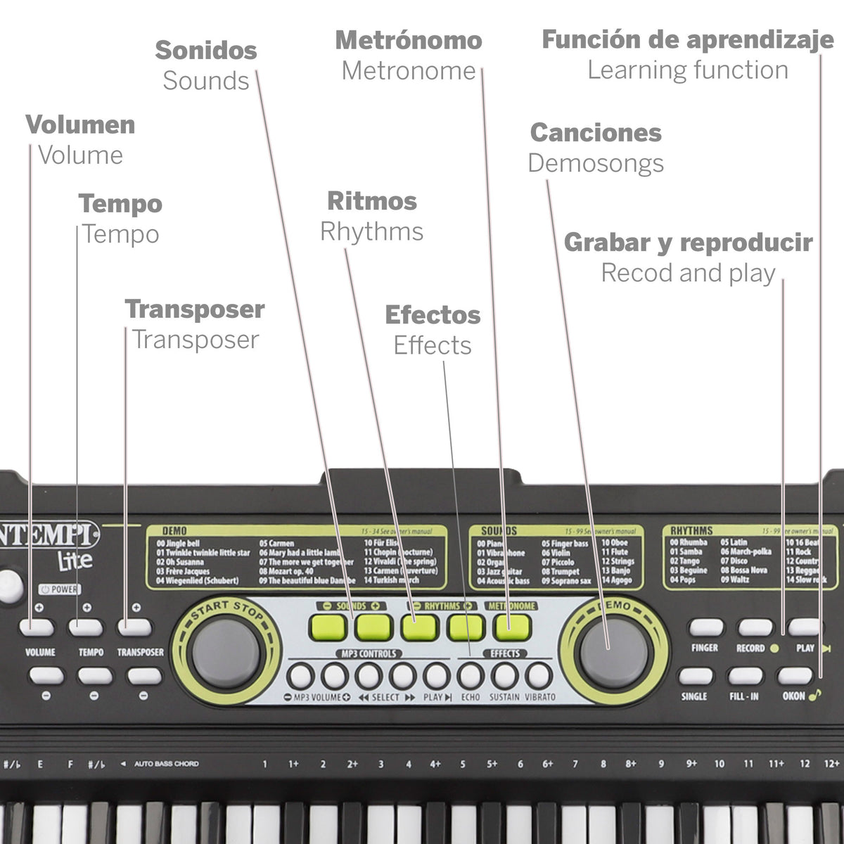 Teclado electrónico para niños 49 notas con 100 sonidos y función aprendizaje Bontempi