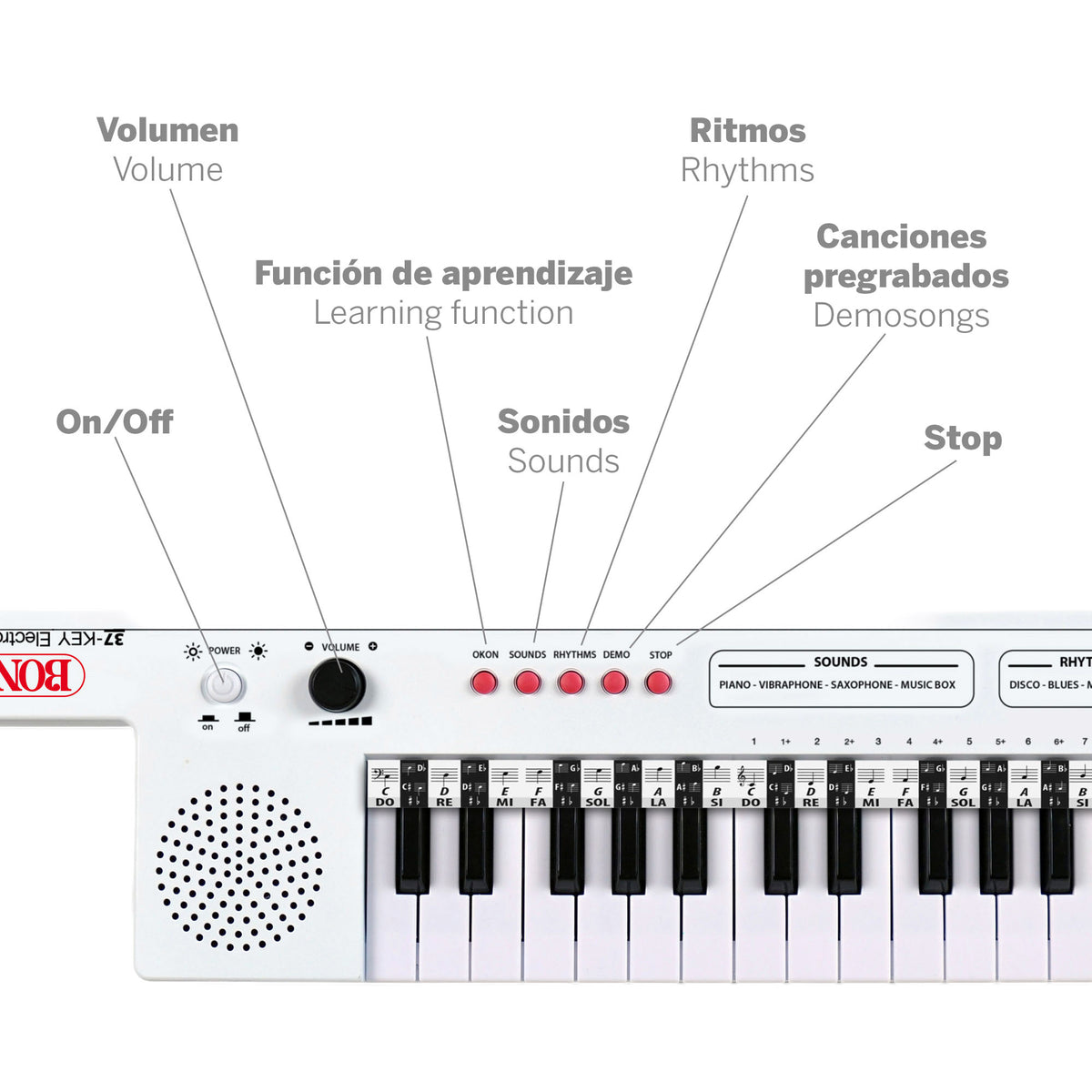 Teclado electrónico para niños tipo keytar 37 teclas Bontempi