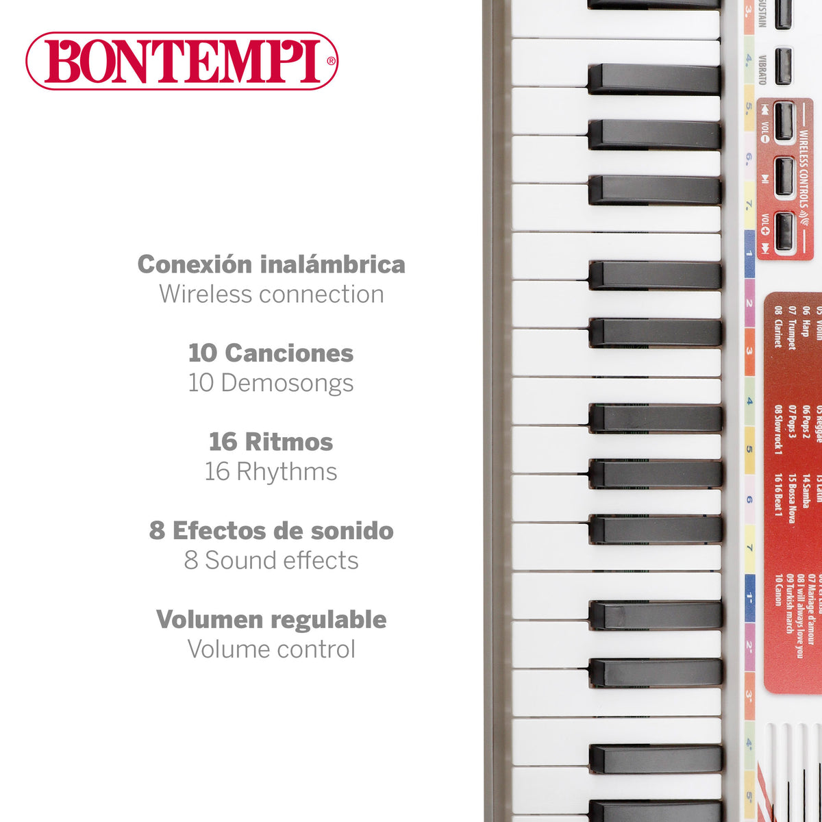 Teclado electrónico para niños 37 teclas con ritmos, sonidos y función aprendizaje Bontempi
