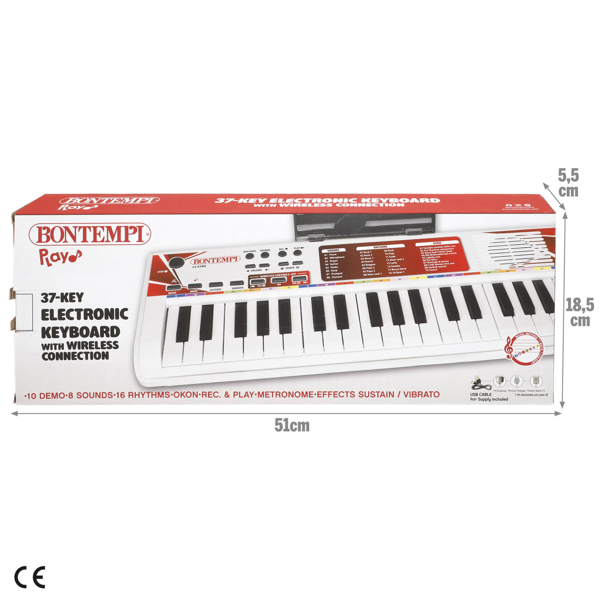 Teclado electrónico para niños 37 teclas con ritmos, sonidos y función aprendizaje Bontempi