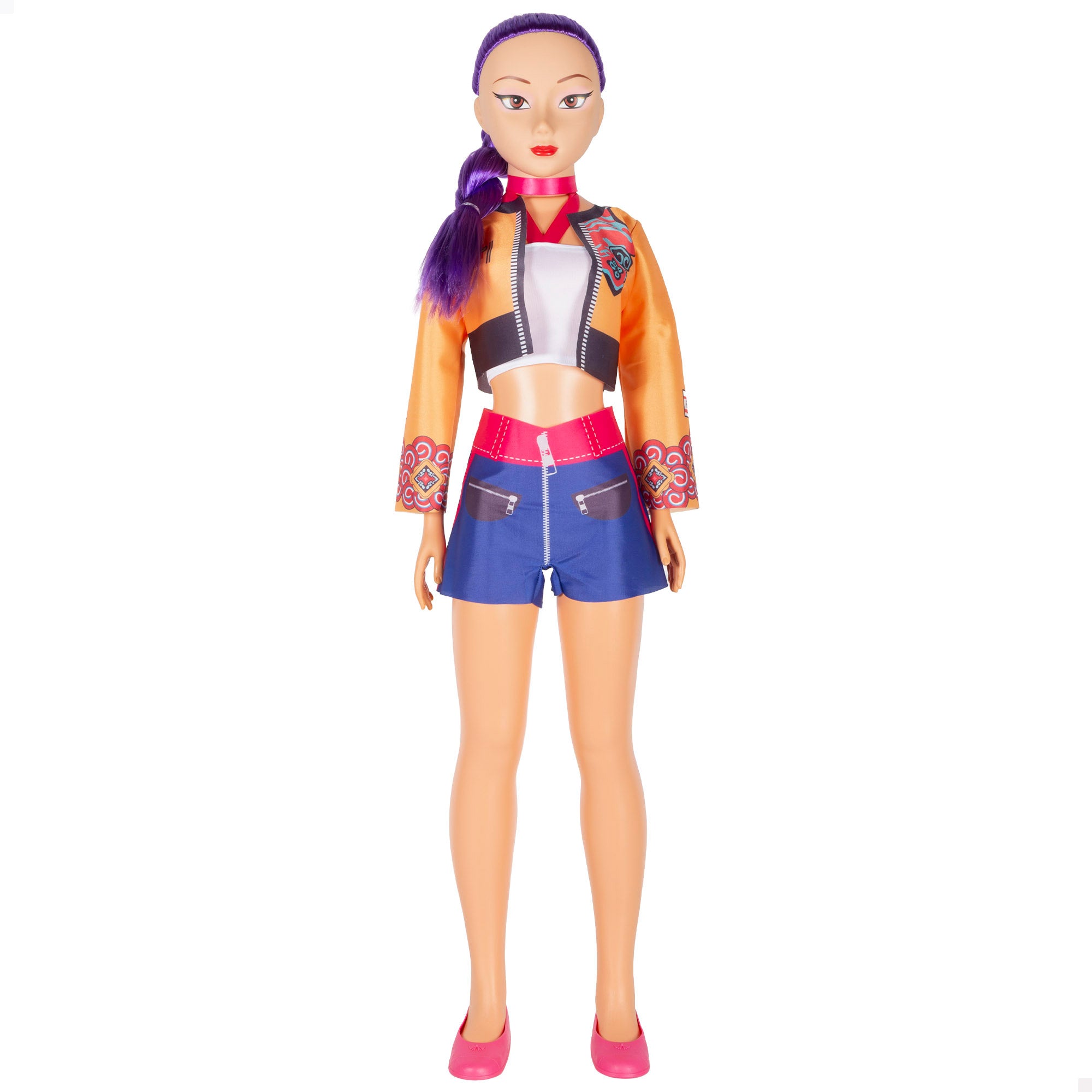 Muñeca grande 105 cm pelo lila + 3 años K-Pop Diva Squad