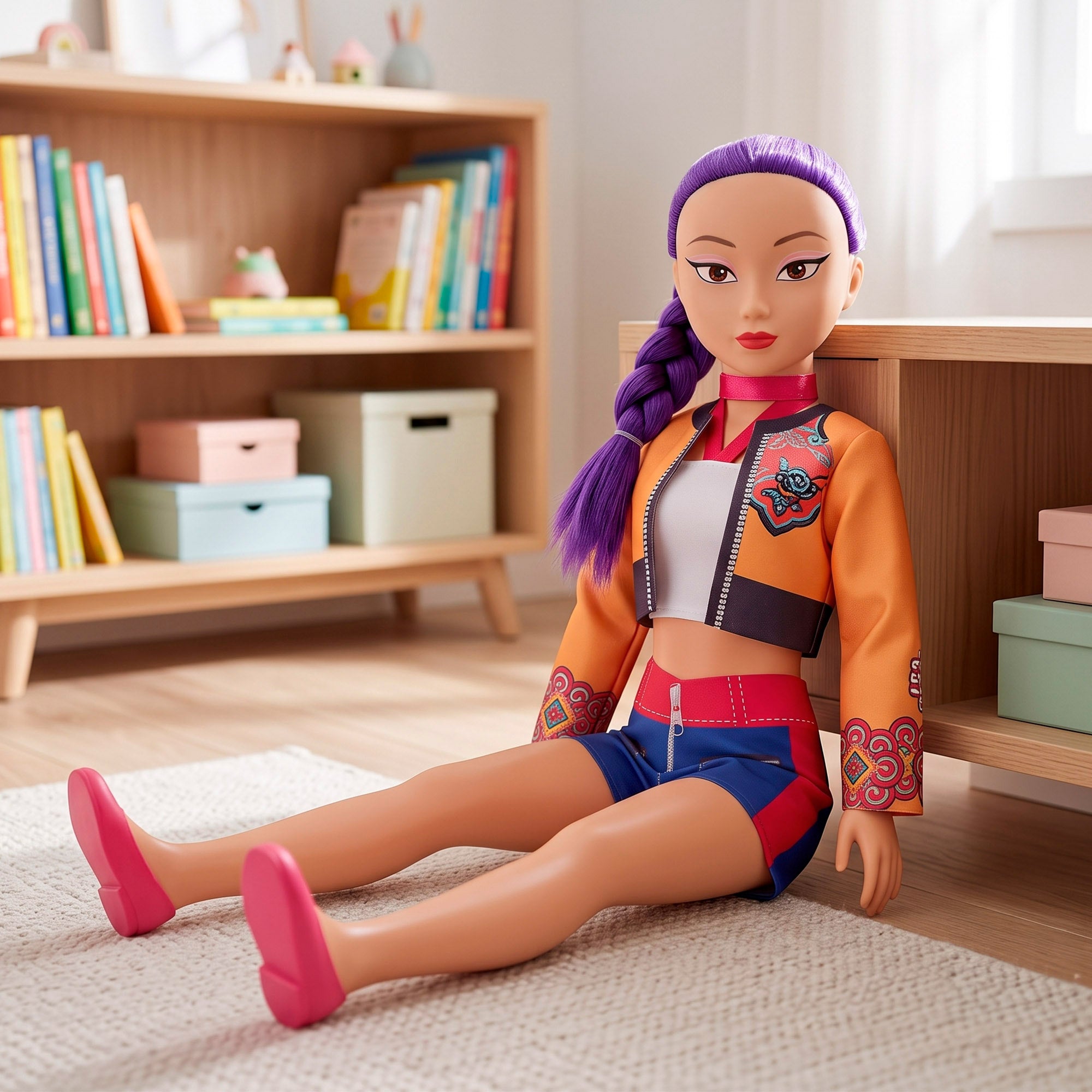 Muñeca grande 105 cm pelo lila + 3 años K-Pop Diva Squad