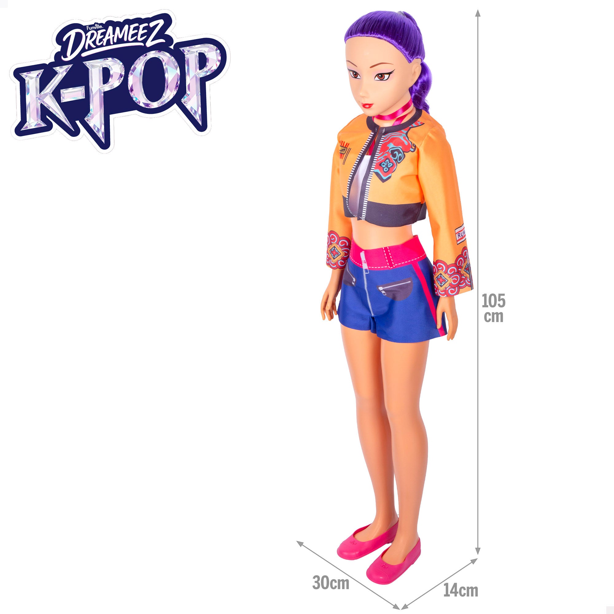 Muñeca grande 105 cm pelo lila + 3 años K-Pop Diva Squad