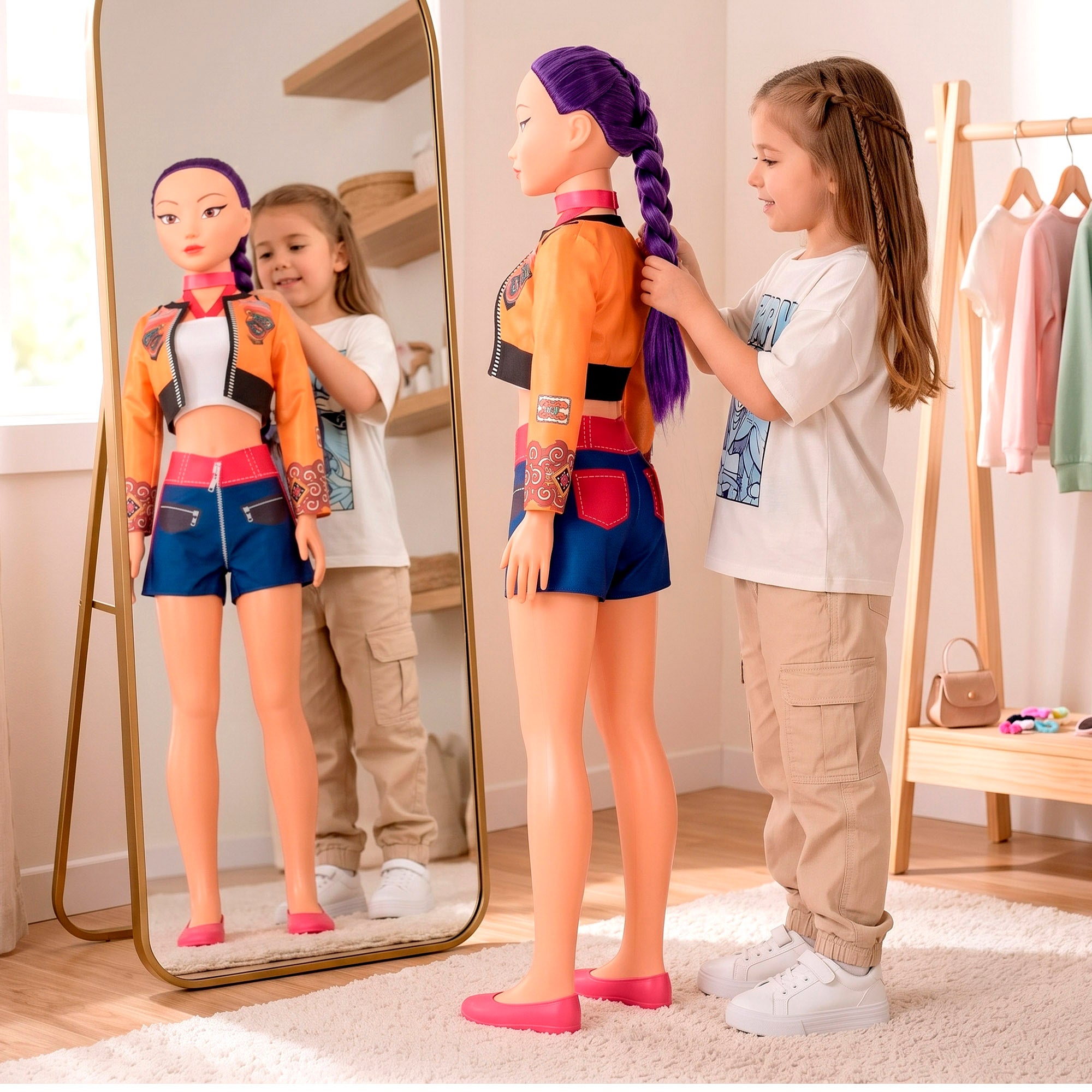 Muñeca grande 105 cm pelo lila + 3 años K-Pop Diva Squad