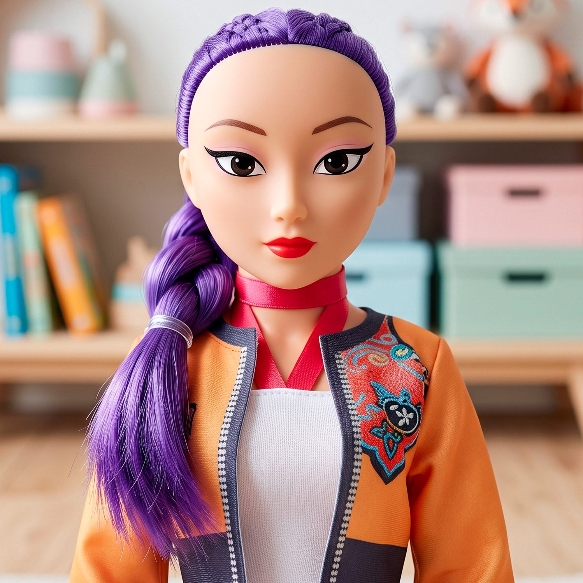 Muñeca grande 105 cm pelo lila + 3 años K-Pop Diva Squad