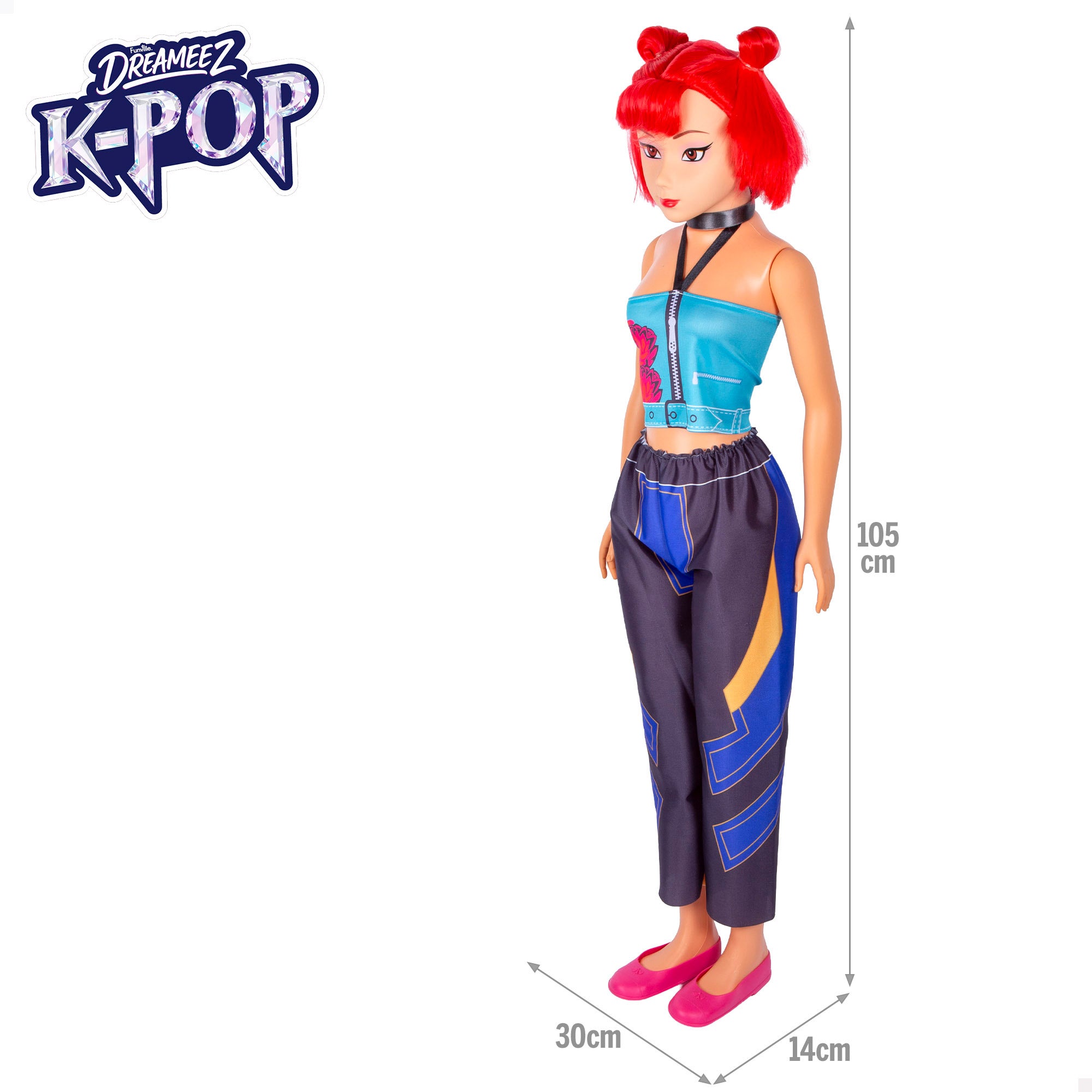 Muñeca grande 105 cm pelo rojo + 3 años K-Pop Diva Squad