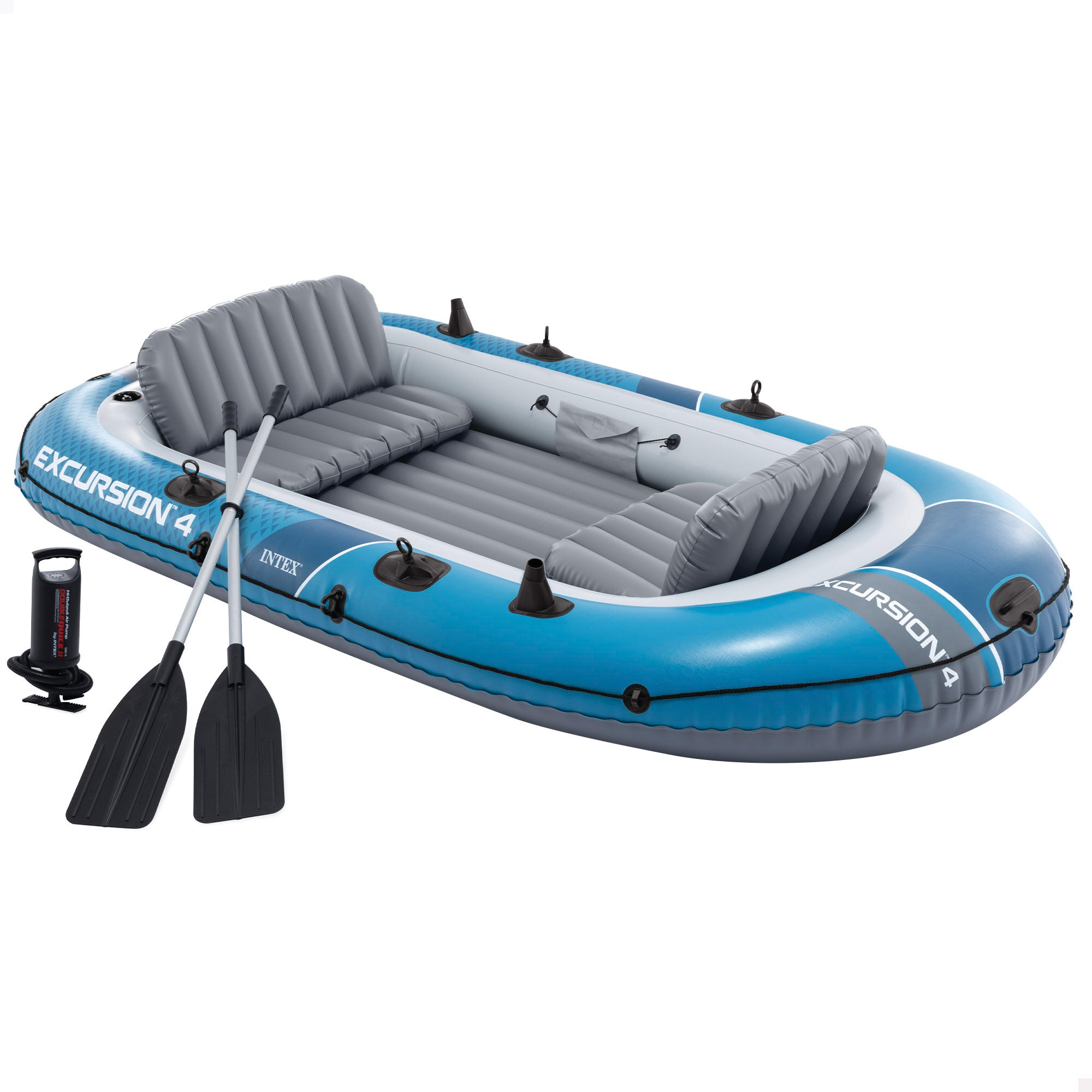INTEX Barca hinchable Excursion 4 con remos, bomba de inflado y asientos hinchables