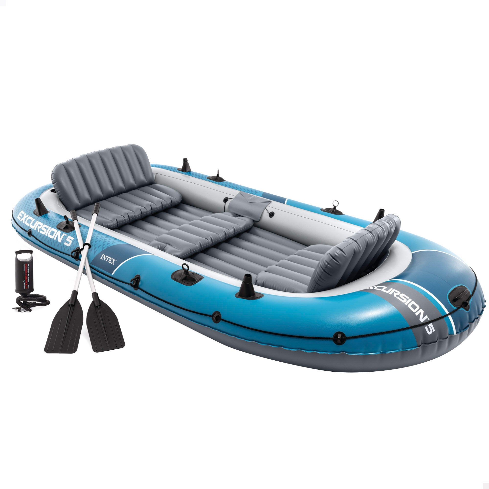 INTEX Barca hinchable Excursion 5 con remos, bomba de inflado y asientos hinchables
