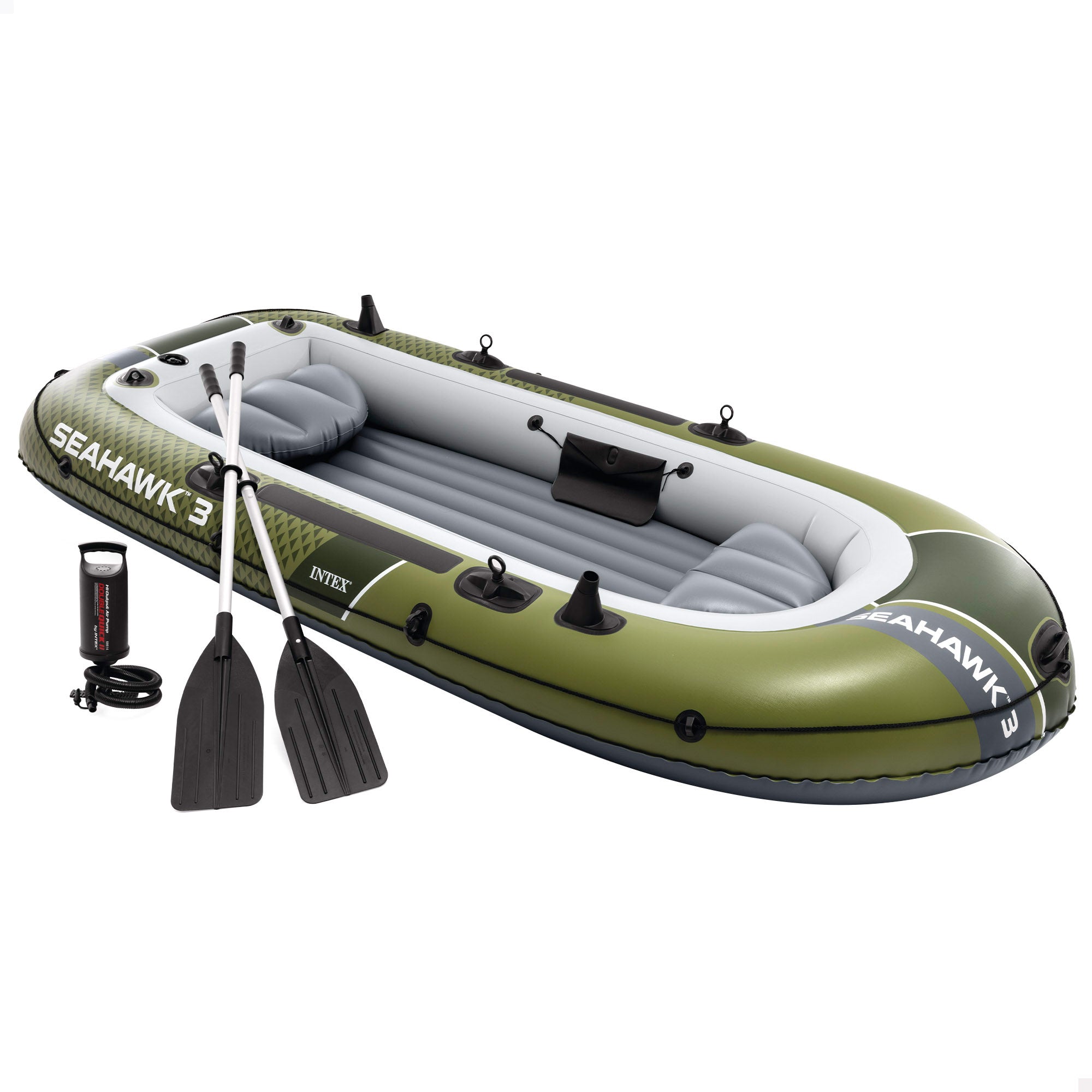 INTEX Barca hinchable Seahawk 3 con remos, bomba de inflado y asientos hinchables