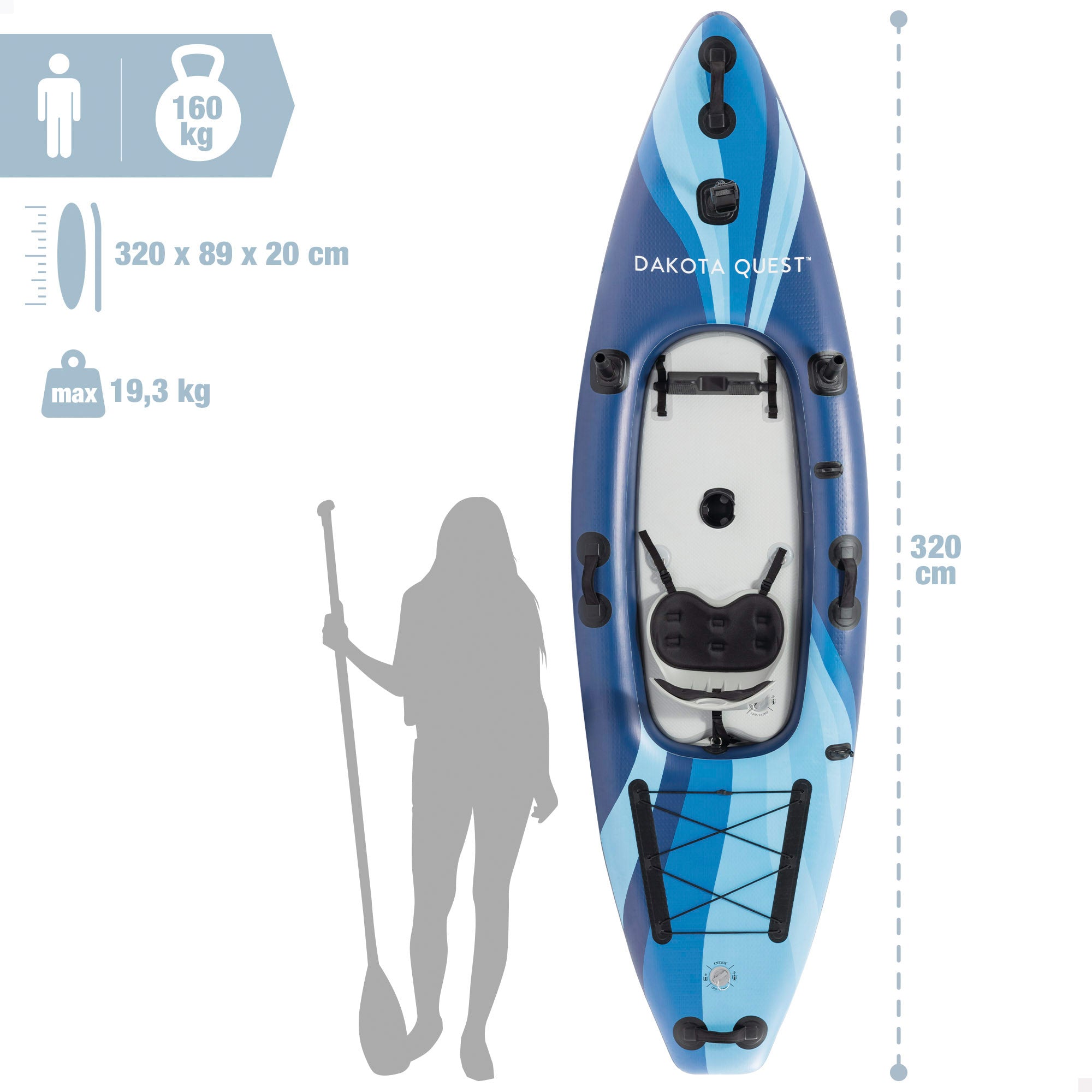 INTEX Kayak hinchable 1 plaza Dakota Quest con remo, hinchador y mochila