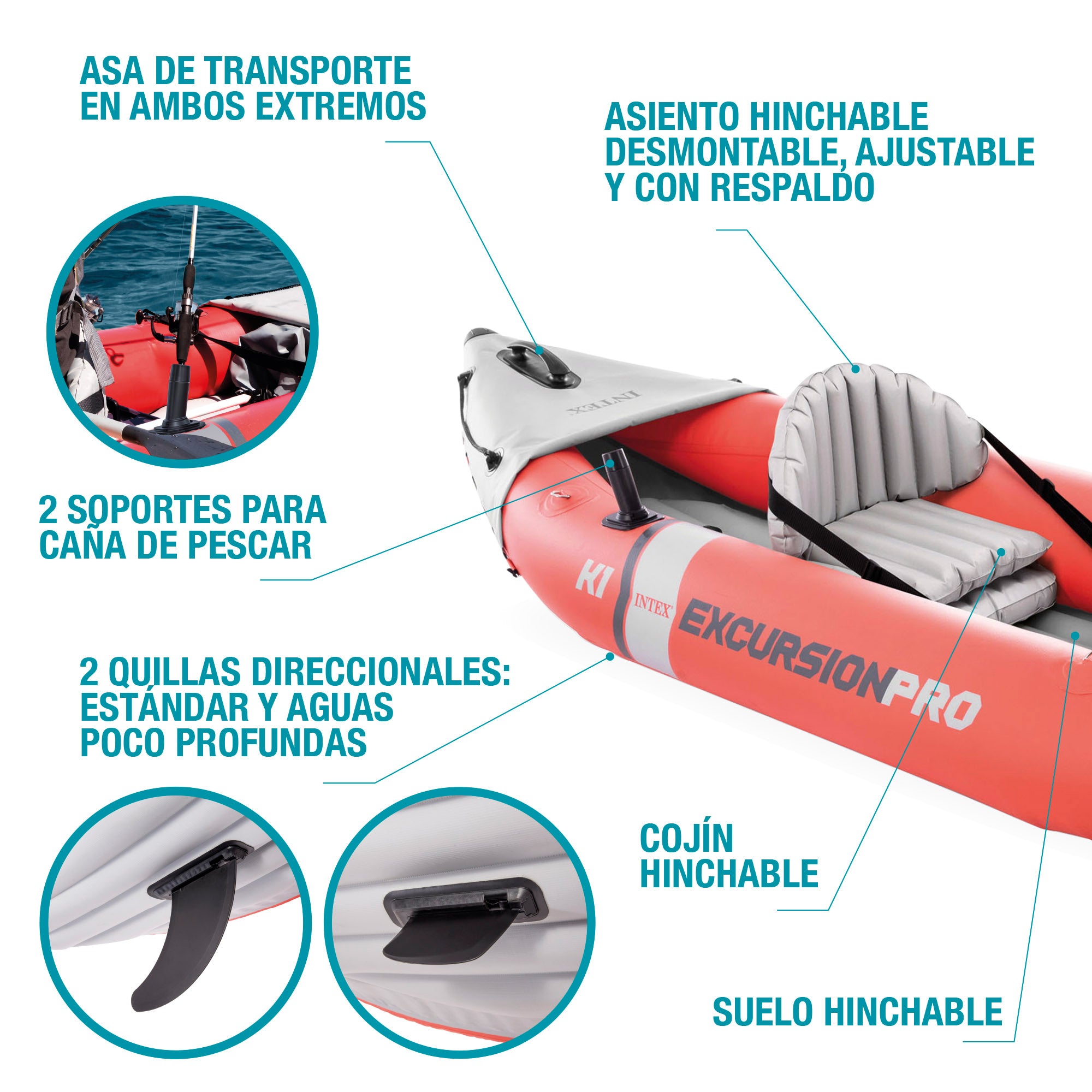 INTEX Kayak hinchable Excursion Pro K1 con soporte para móvil