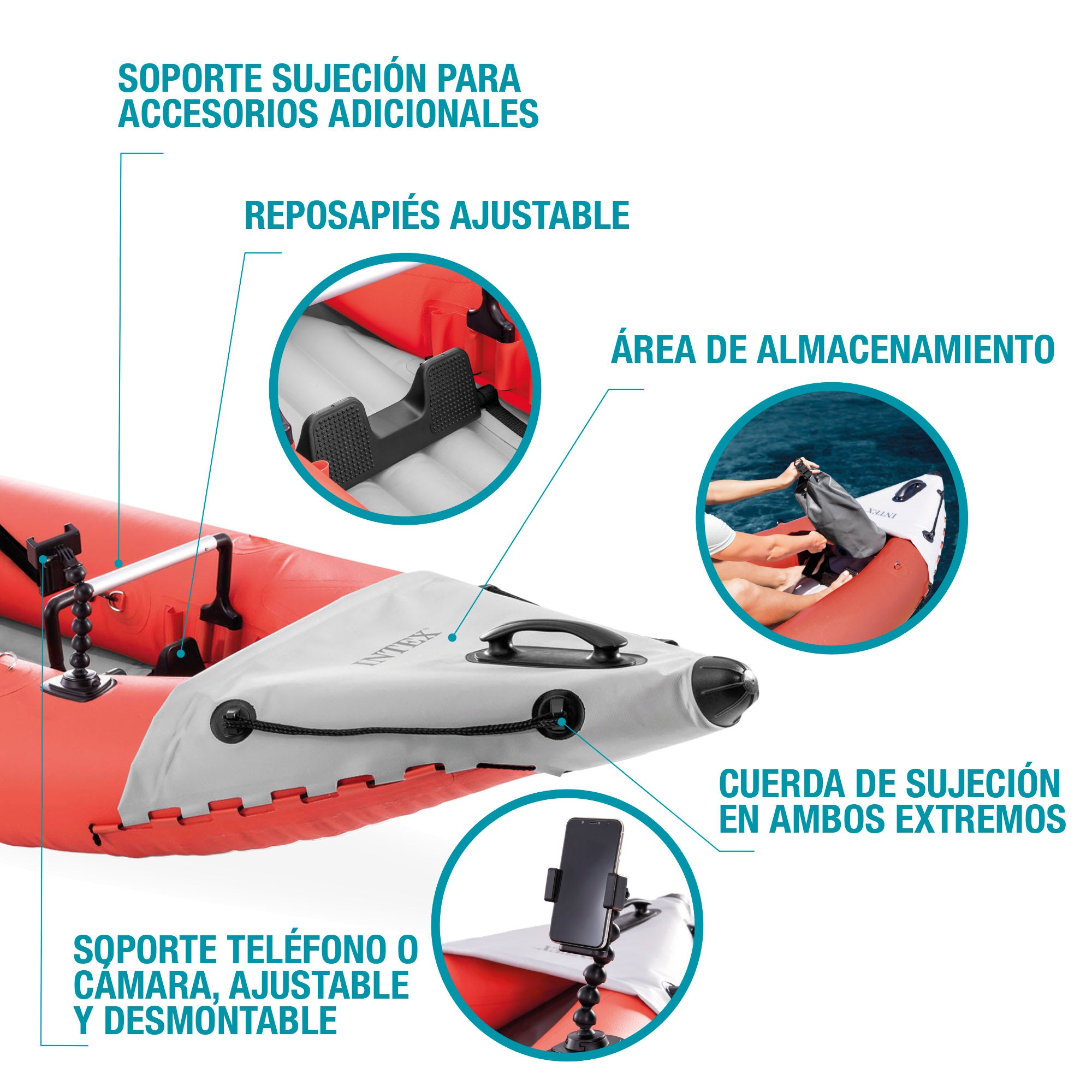 INTEX Kayak hinchable Excursion Pro K1 con soporte para móvil