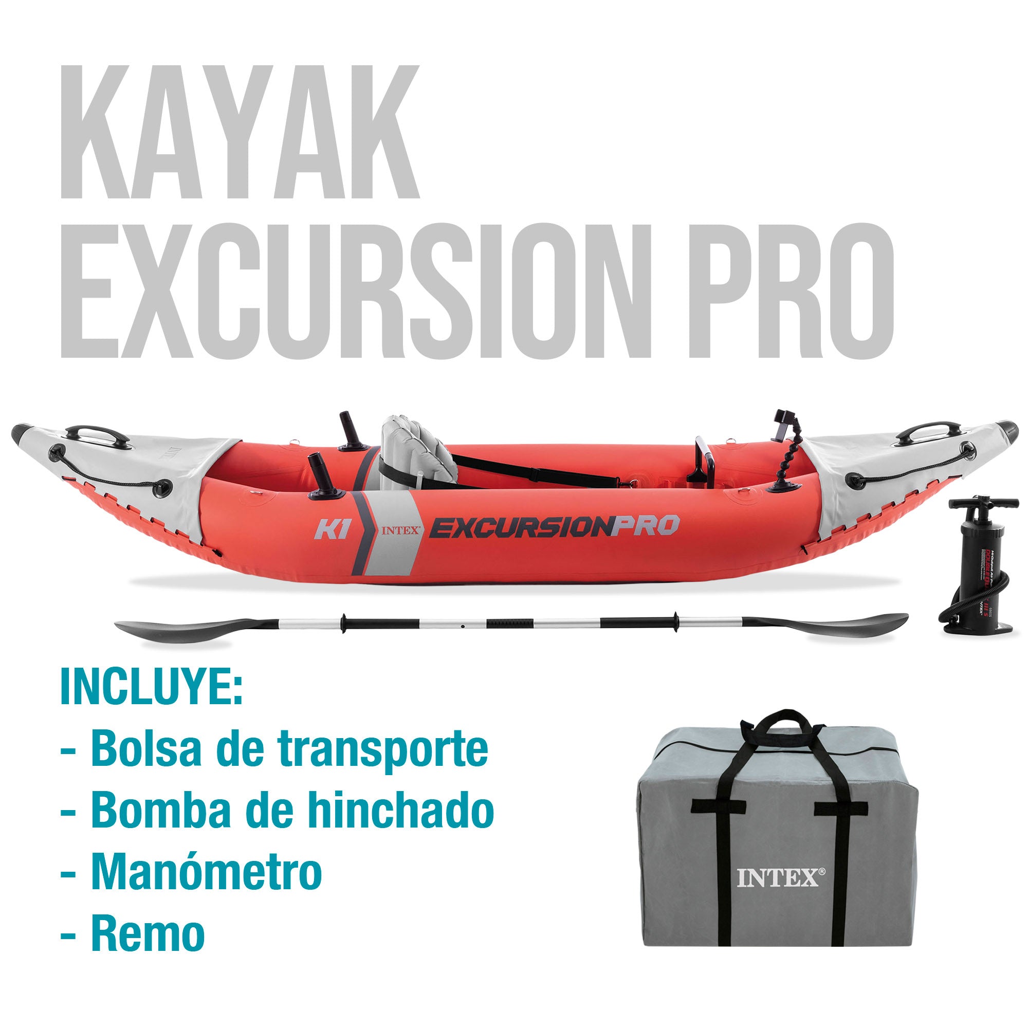 INTEX Kayak hinchable Excursion Pro K1 con soporte para móvil