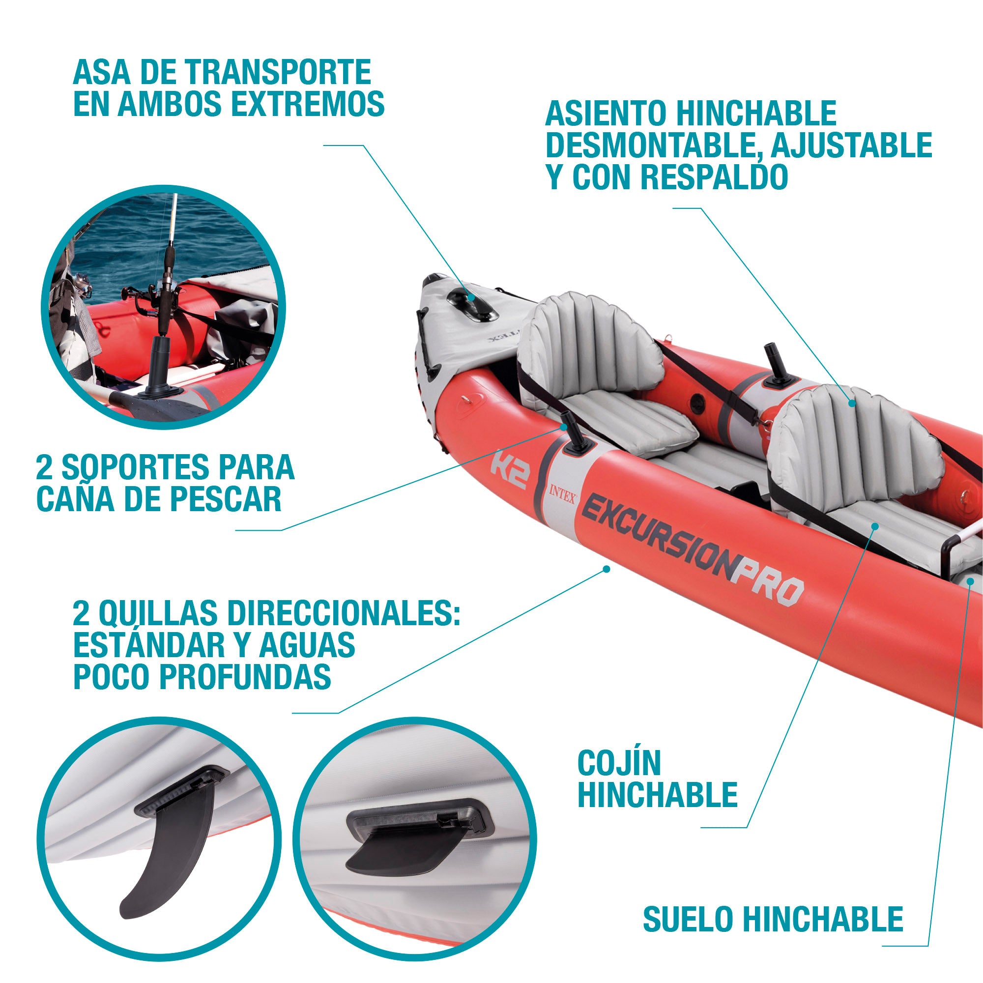 INTEX Kayak hinchable Excursion Pro K2 con soporte para móvil